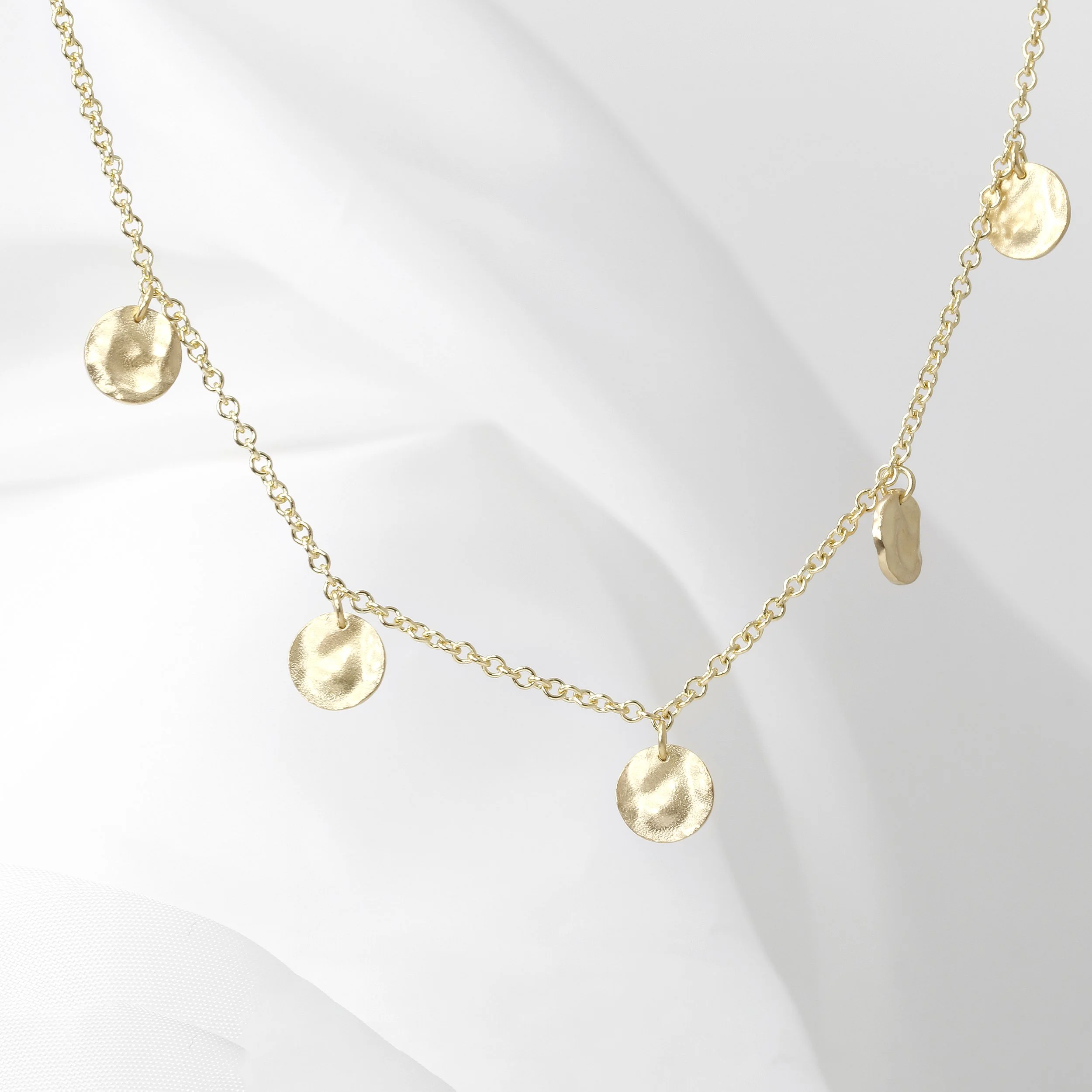 Molten Disc Multi-Drop Necklace in Yellow Gold