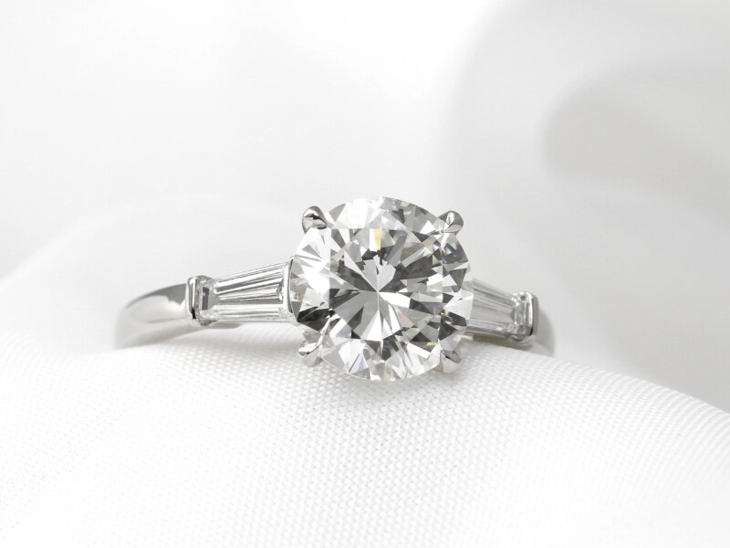 Diamond Ring with Tapered Baguette Shoulders in Platinum