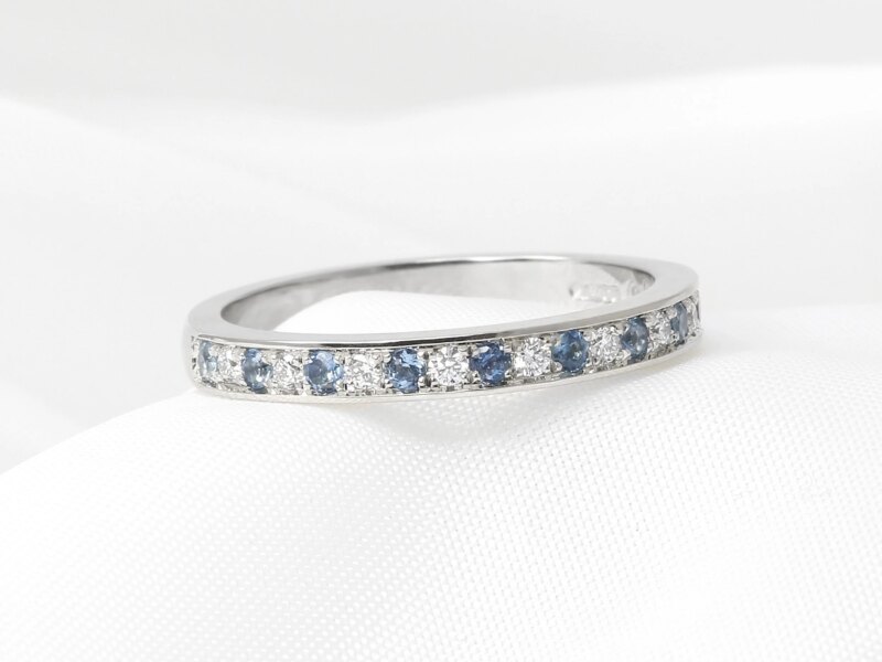 Aquamarine and Diamond Eternity Ring in Platinum 