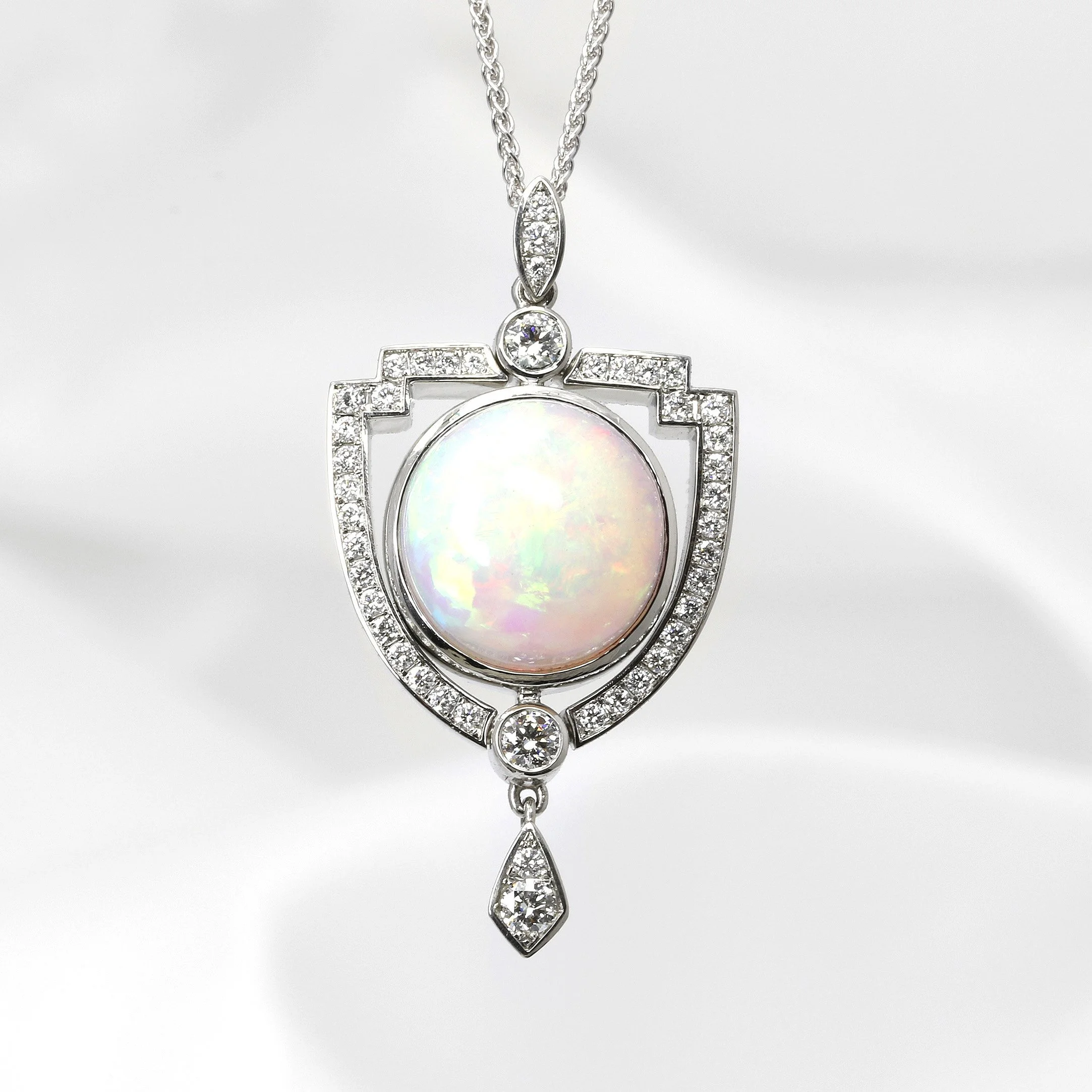 Opal and Diamond Deco Style Pendant