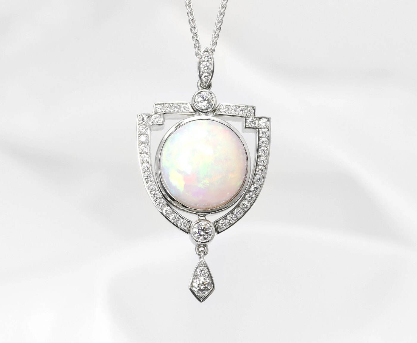 Opal and Diamond Art Deco Style Pendant