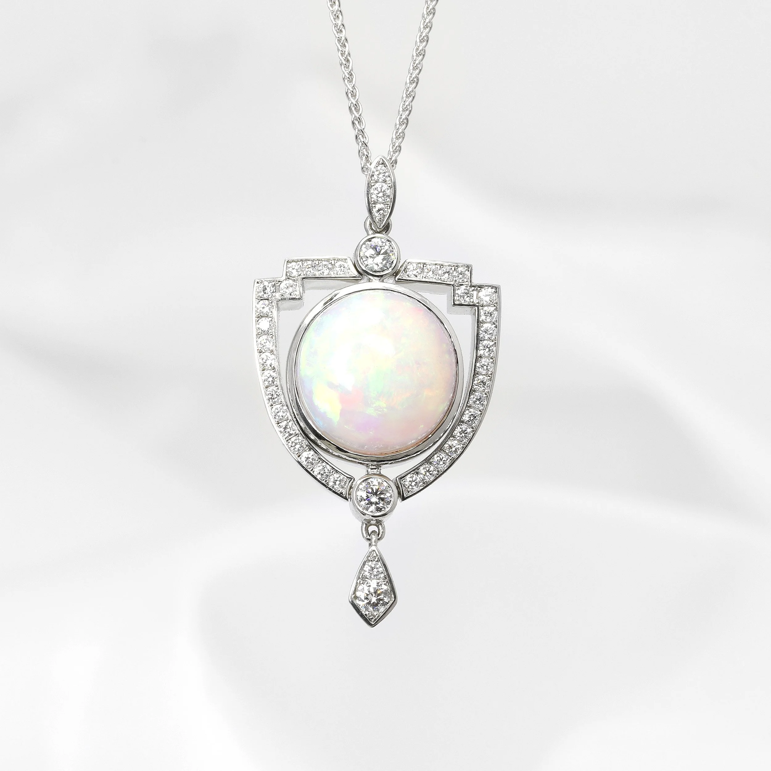 Opal and Diamond Deco Style Pendant