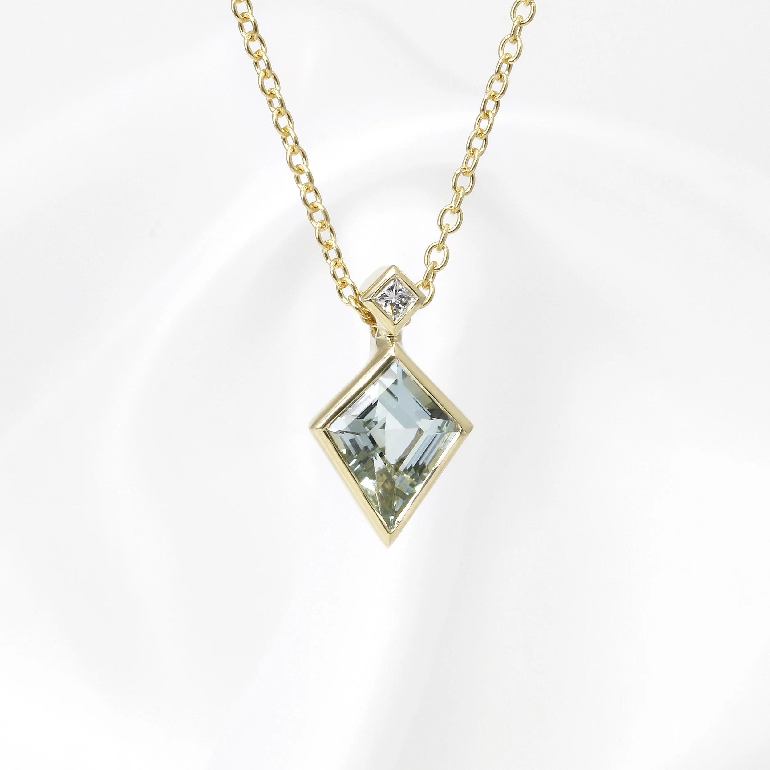 Kite Shaped Aquamarine and Diamond Pendant