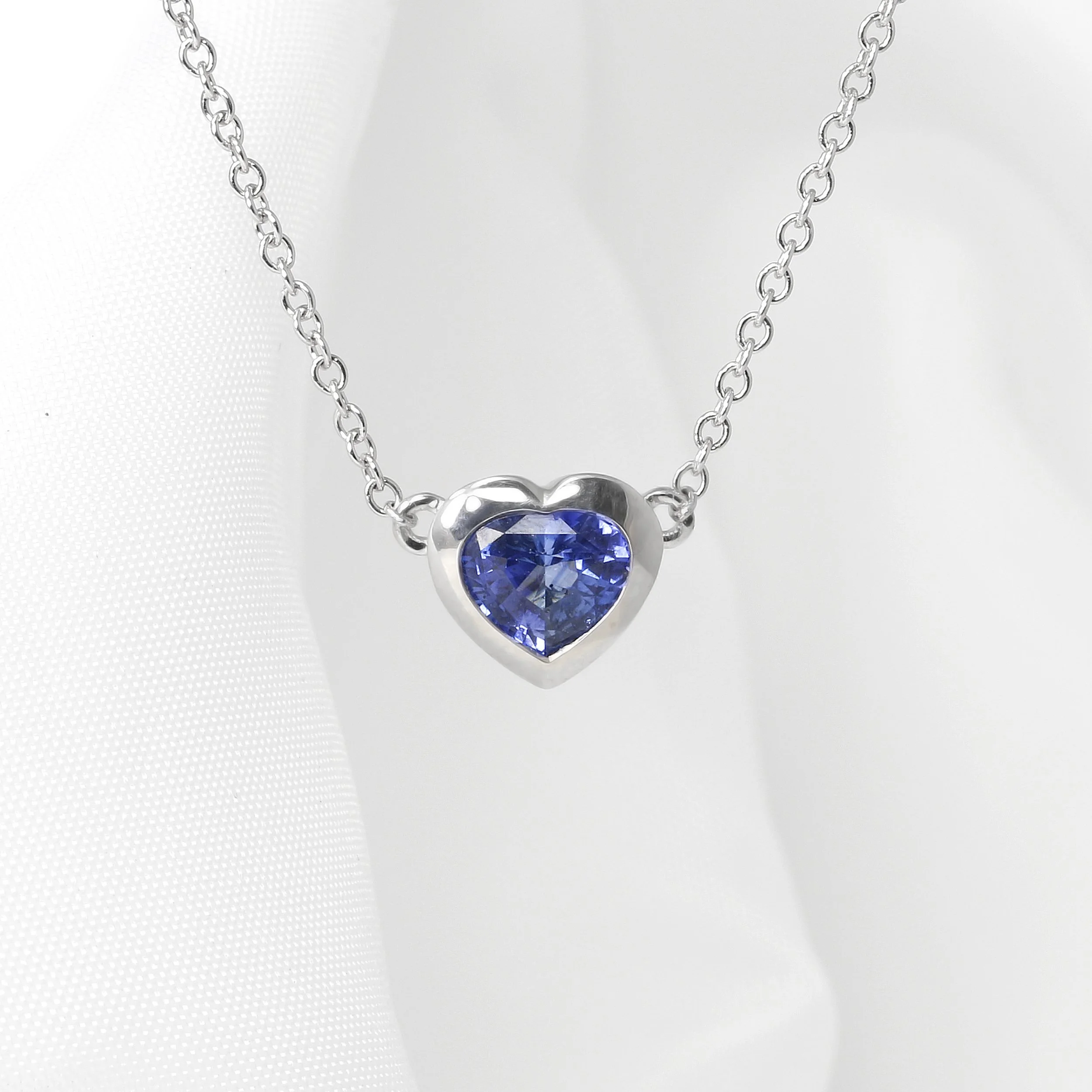 Heart Shaped Sapphire Necklace in White Gold