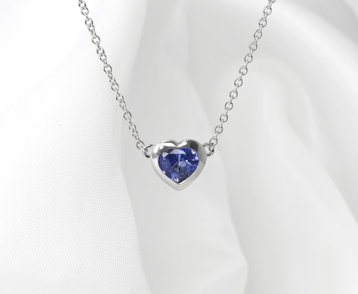 Heart Shaped Sapphire Necklace in White Gold