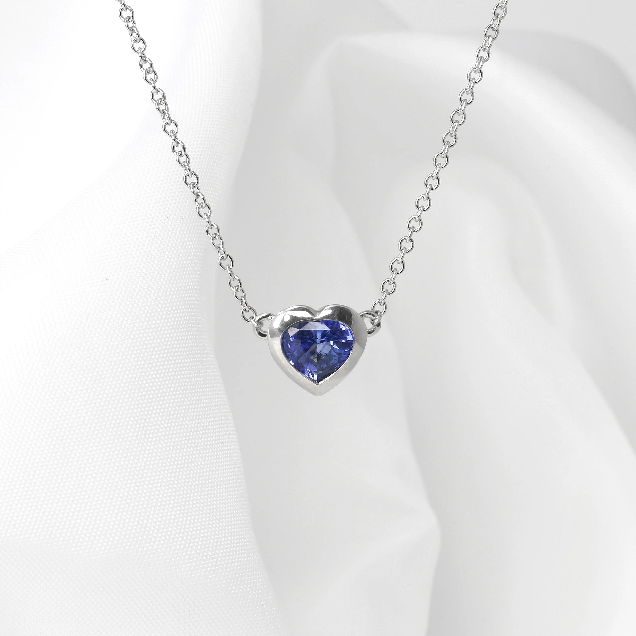 Heart Shaped Sapphire Necklace in White Gold