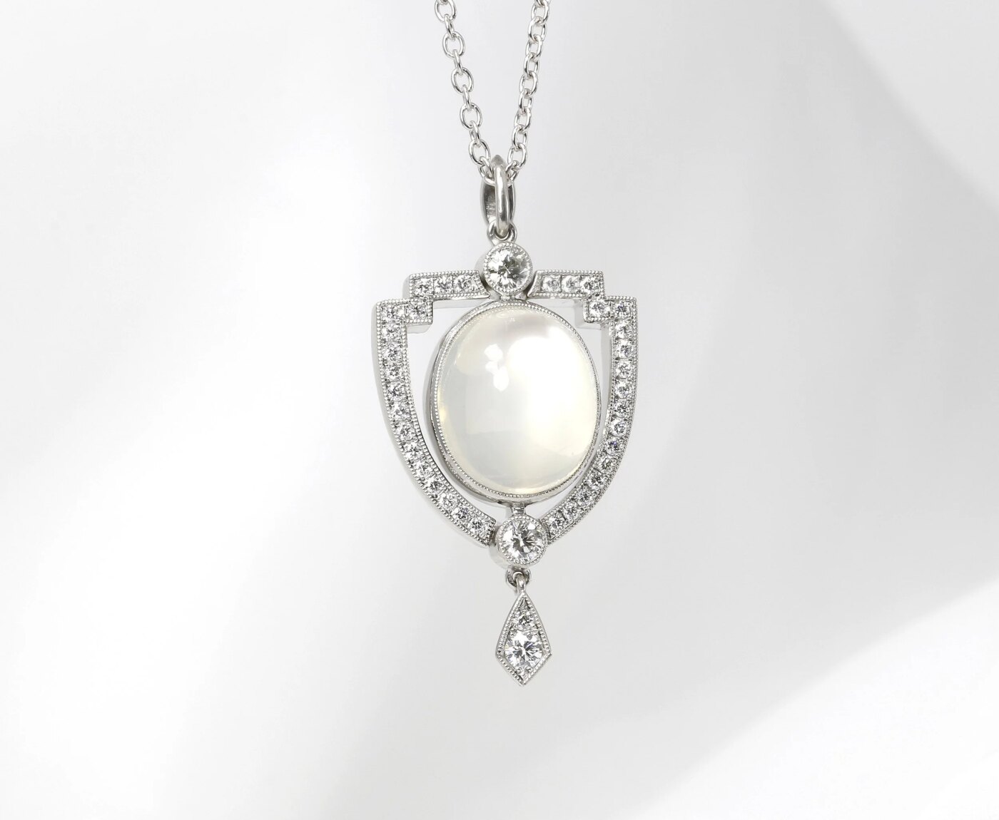 Moonstone and Diamond Pendant in Platinum