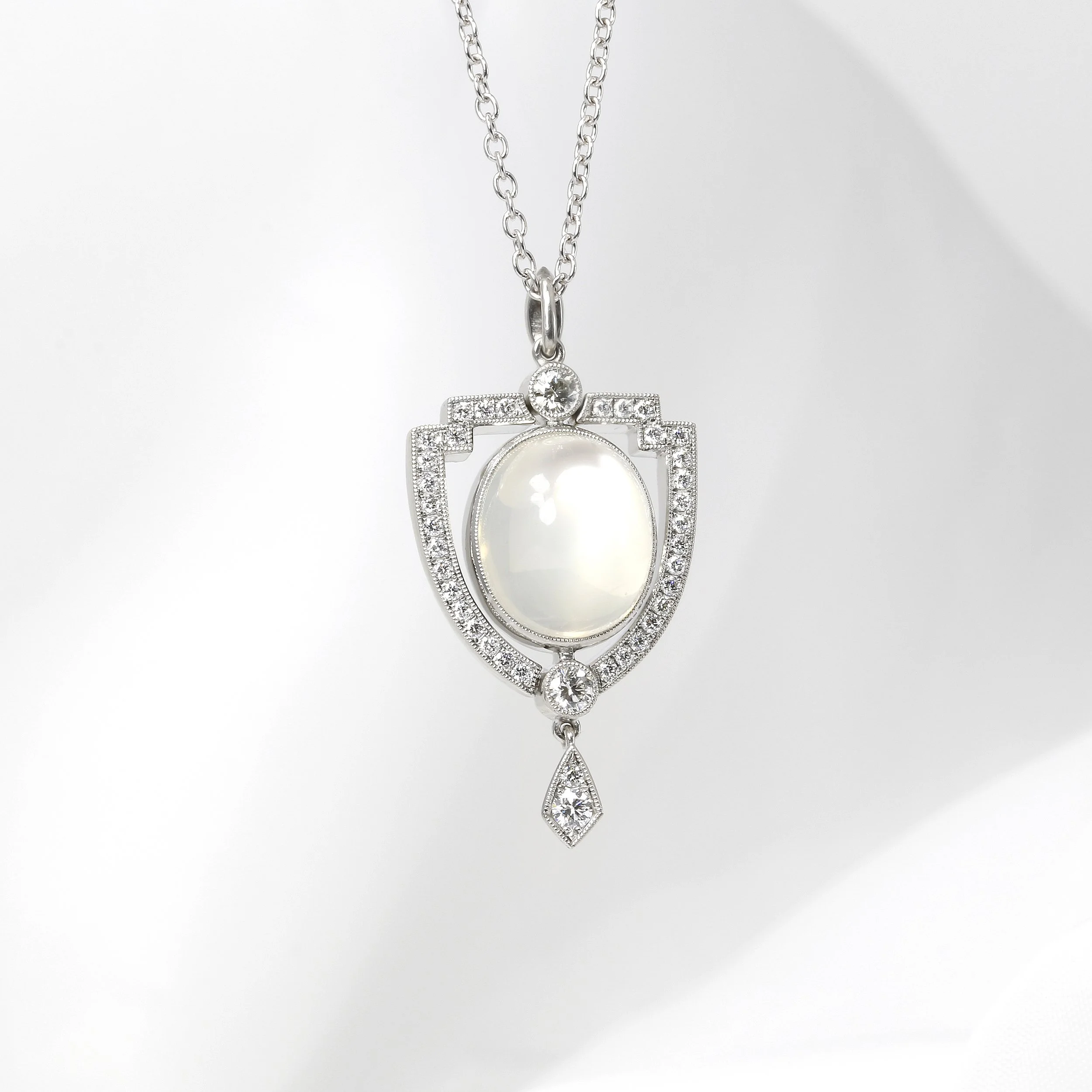 Moonstone and Diamond Pendant in Platinum