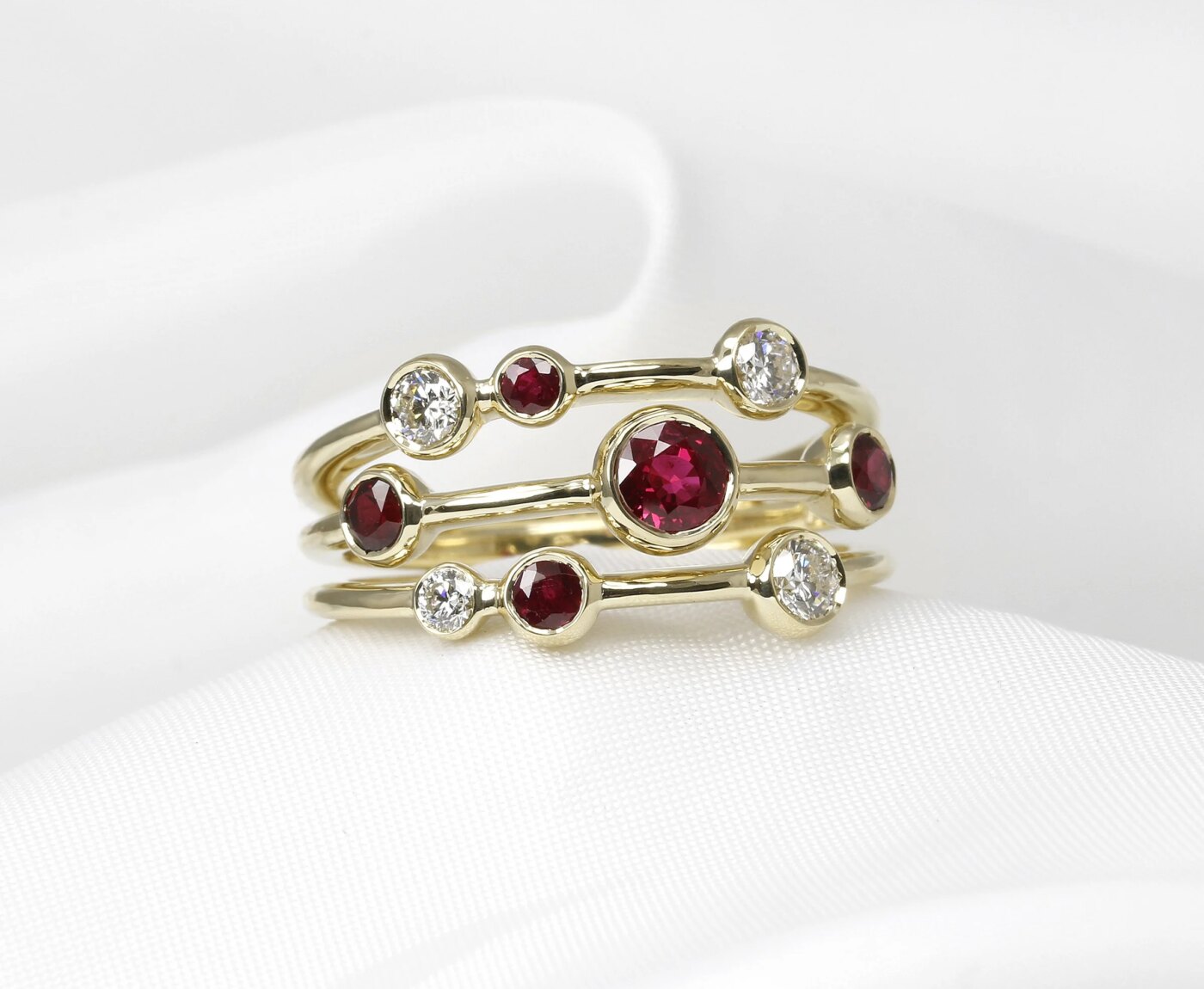 Ruby and Diamond Multi-Band Ring in Yellow Gold 