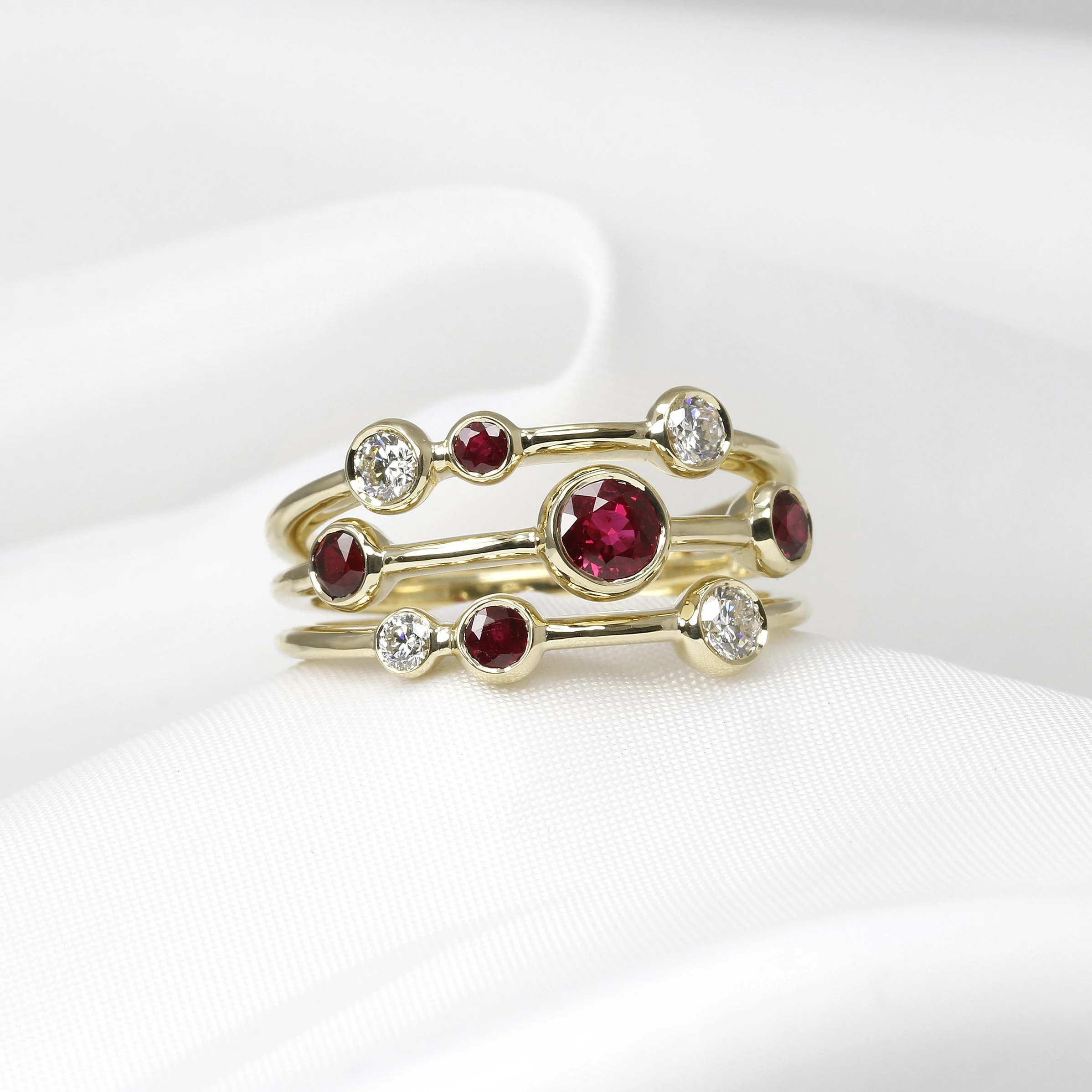 Ruby and Diamond Multi-Band Ring in Yellow Gold