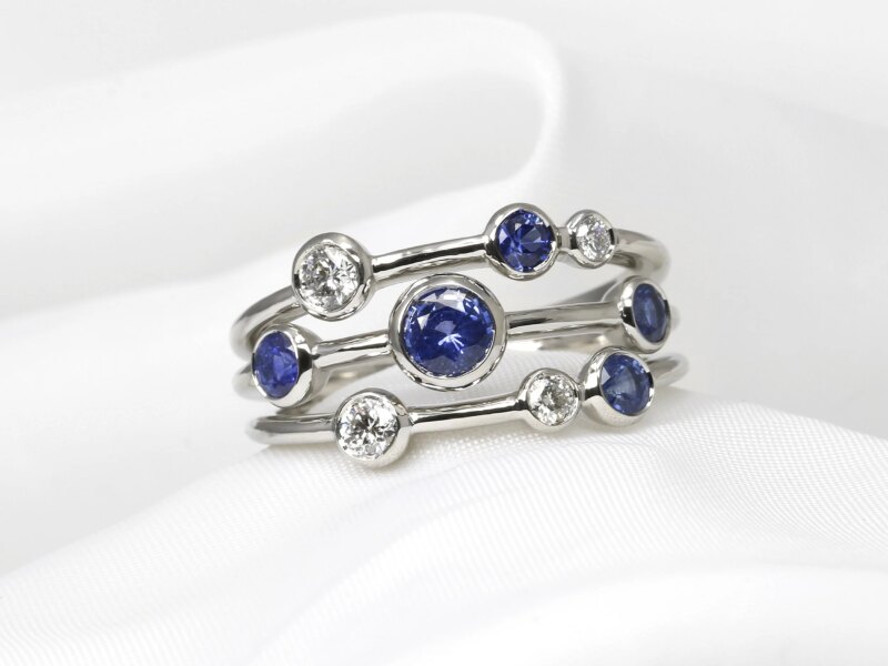 Sapphire and Diamond Multi-Band Ring in Platinum