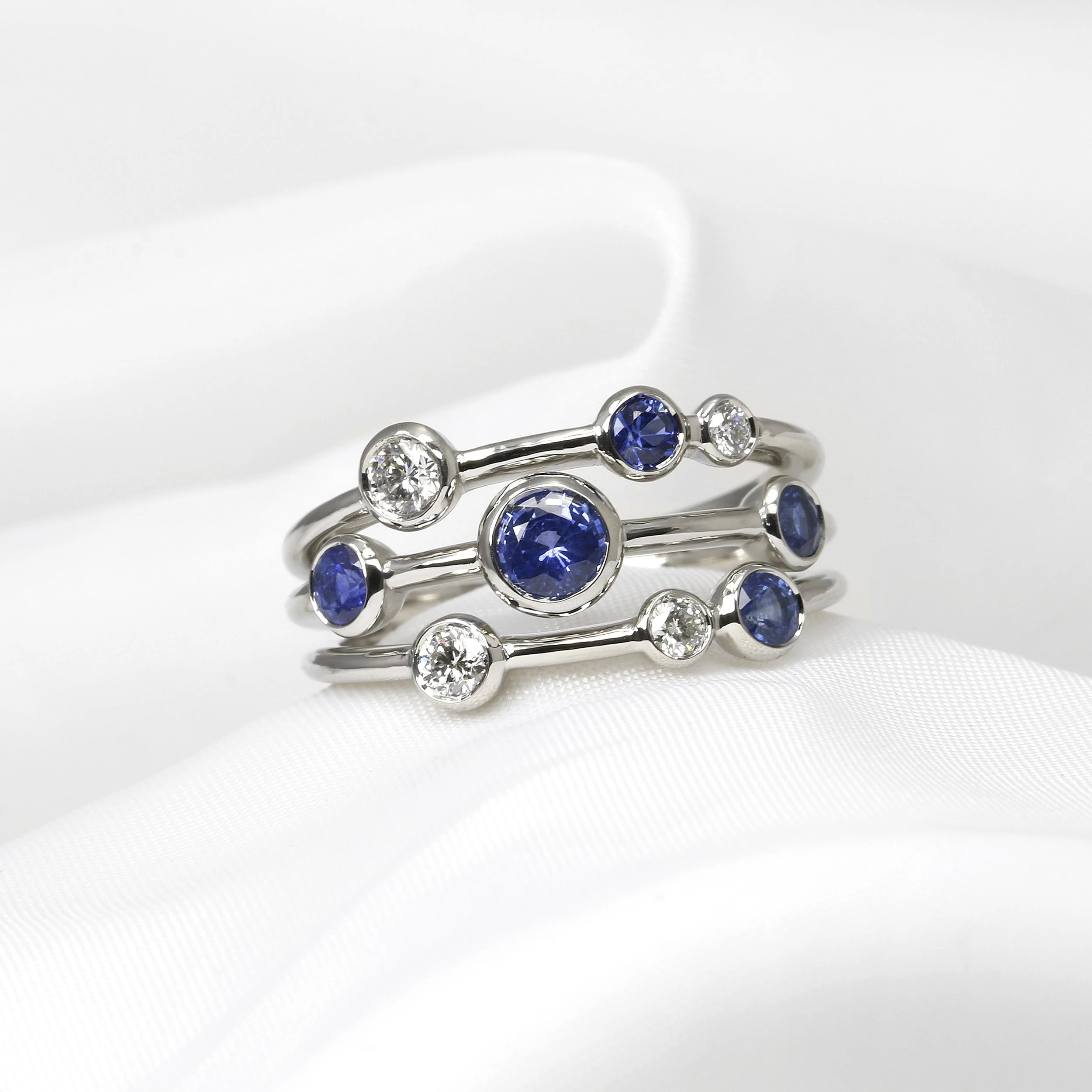 Sapphire and Diamond Multi-Band Ring in Platinum