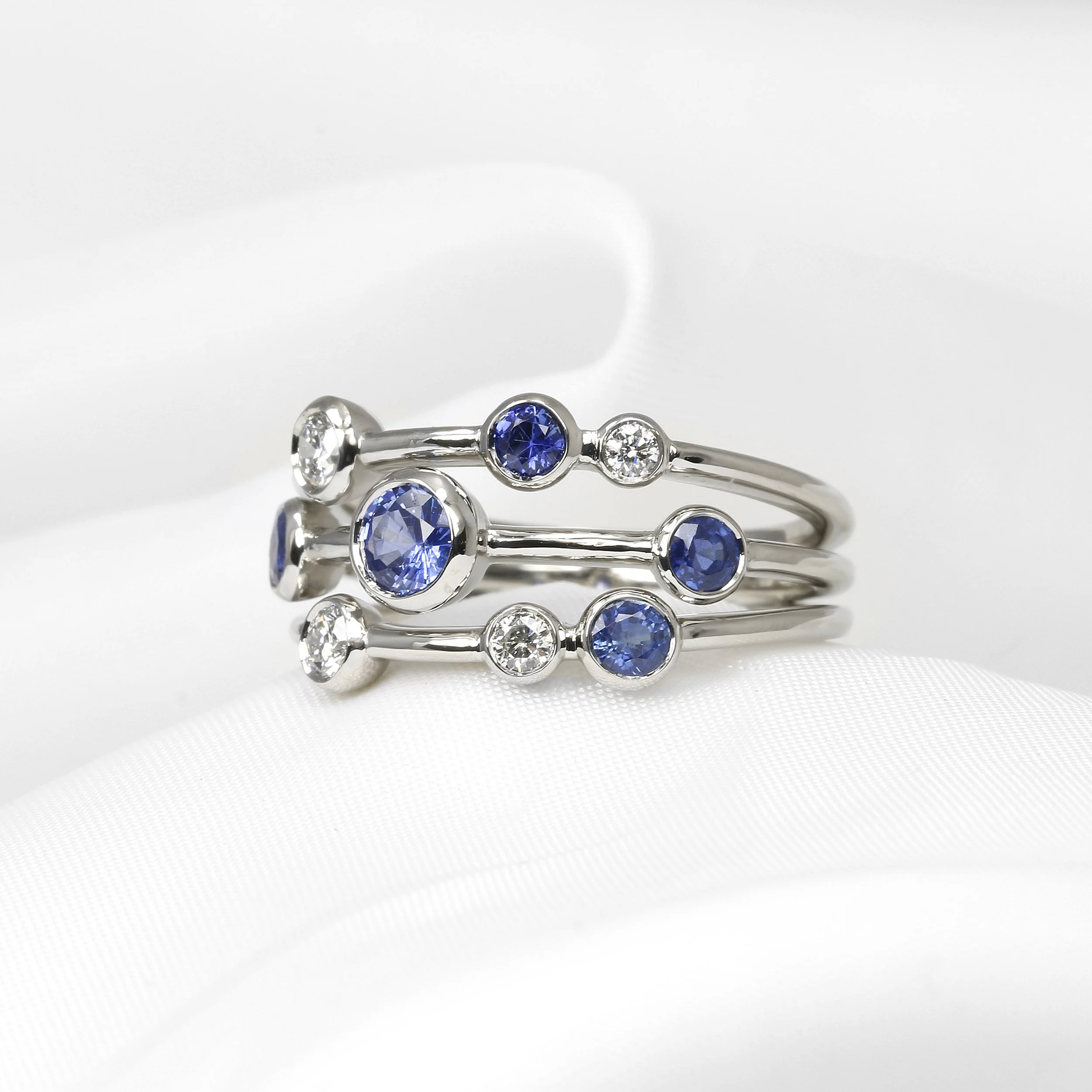 Sapphire and Diamond Multi-Band Ring in Platinum