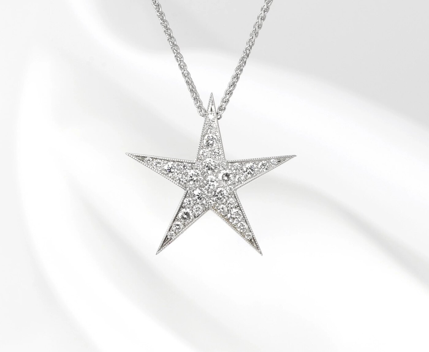 Timothy Roe Pave Set Large Diamond Star Pendant in White Gold 