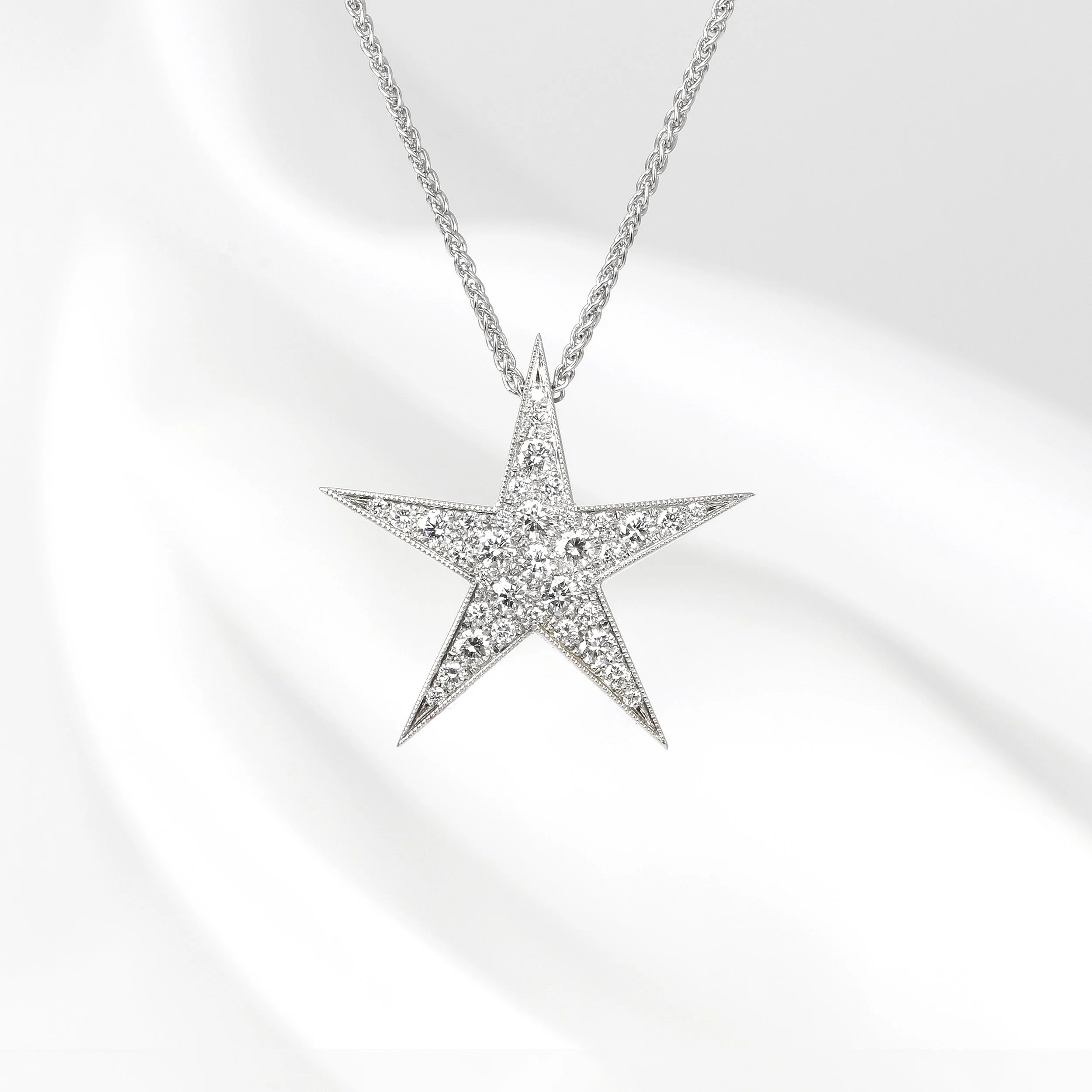 Large Diamond Star Pendant in White Gold