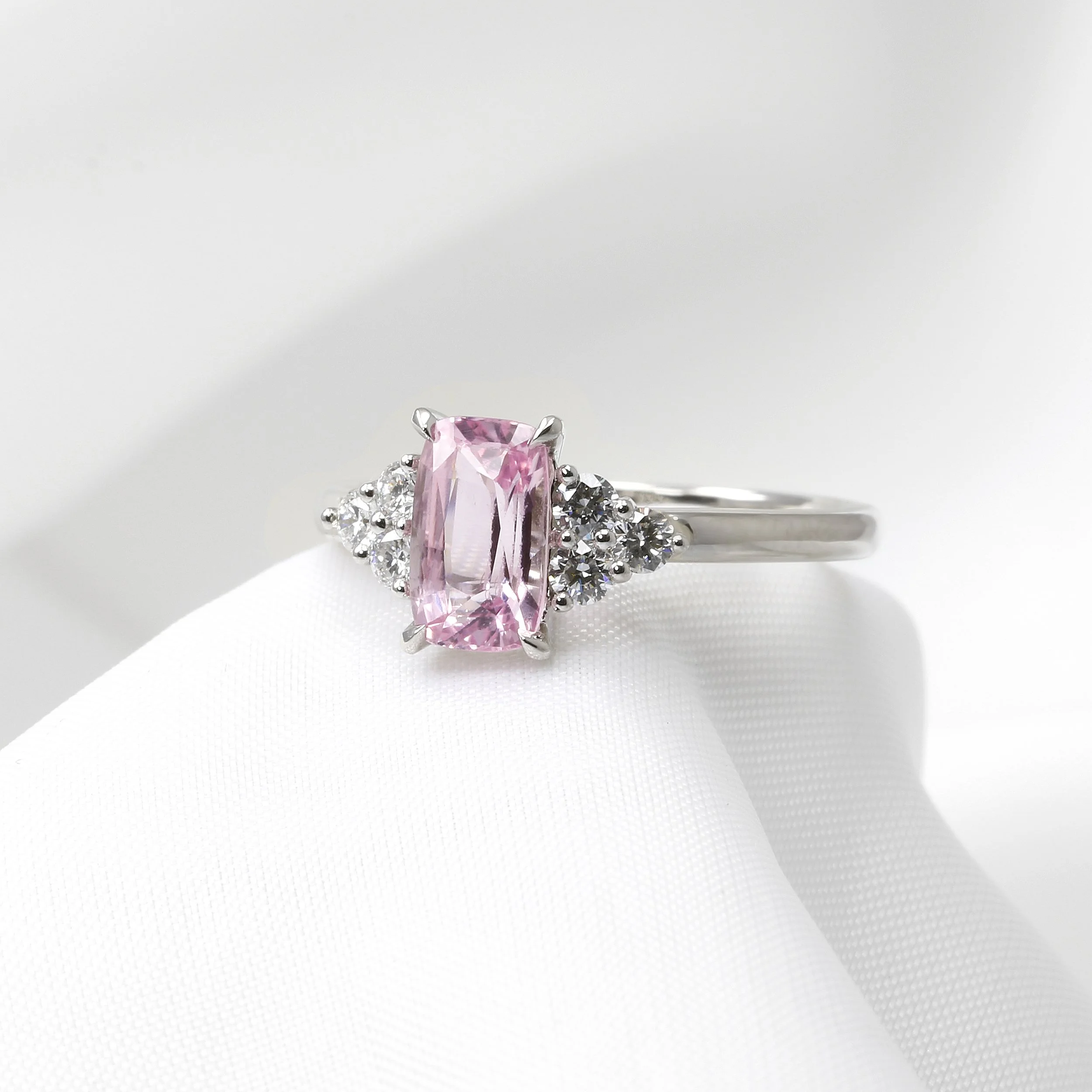 Pink Sapphire and Diamond Ring in Platinum
