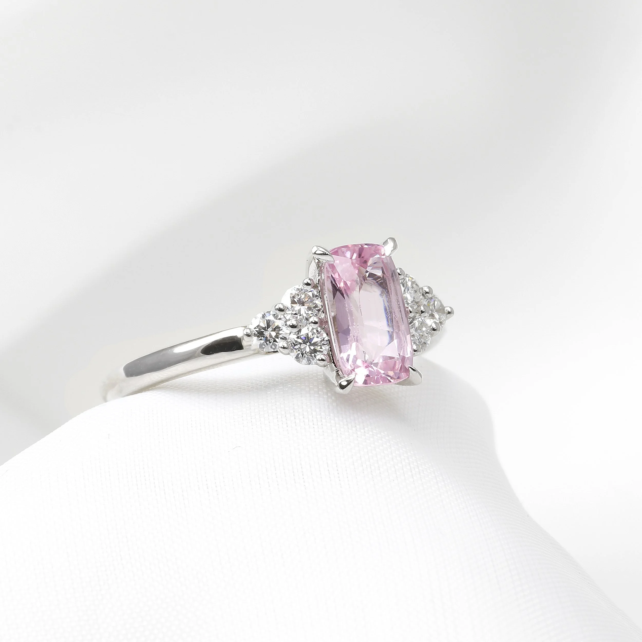 Pink Sapphire and Diamond Ring in Platinum