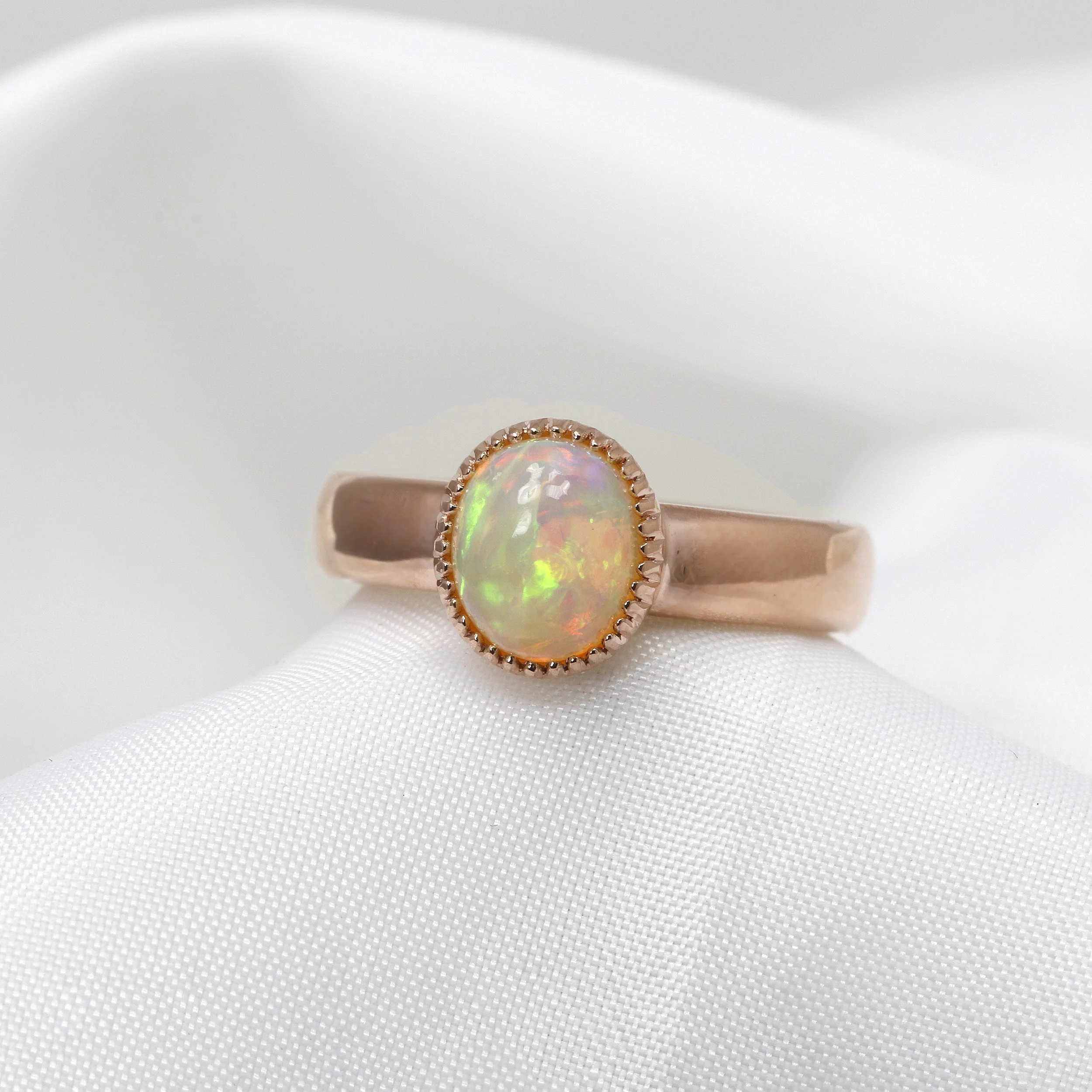 Wide Band Opal Ring in 9ct Rose Gold