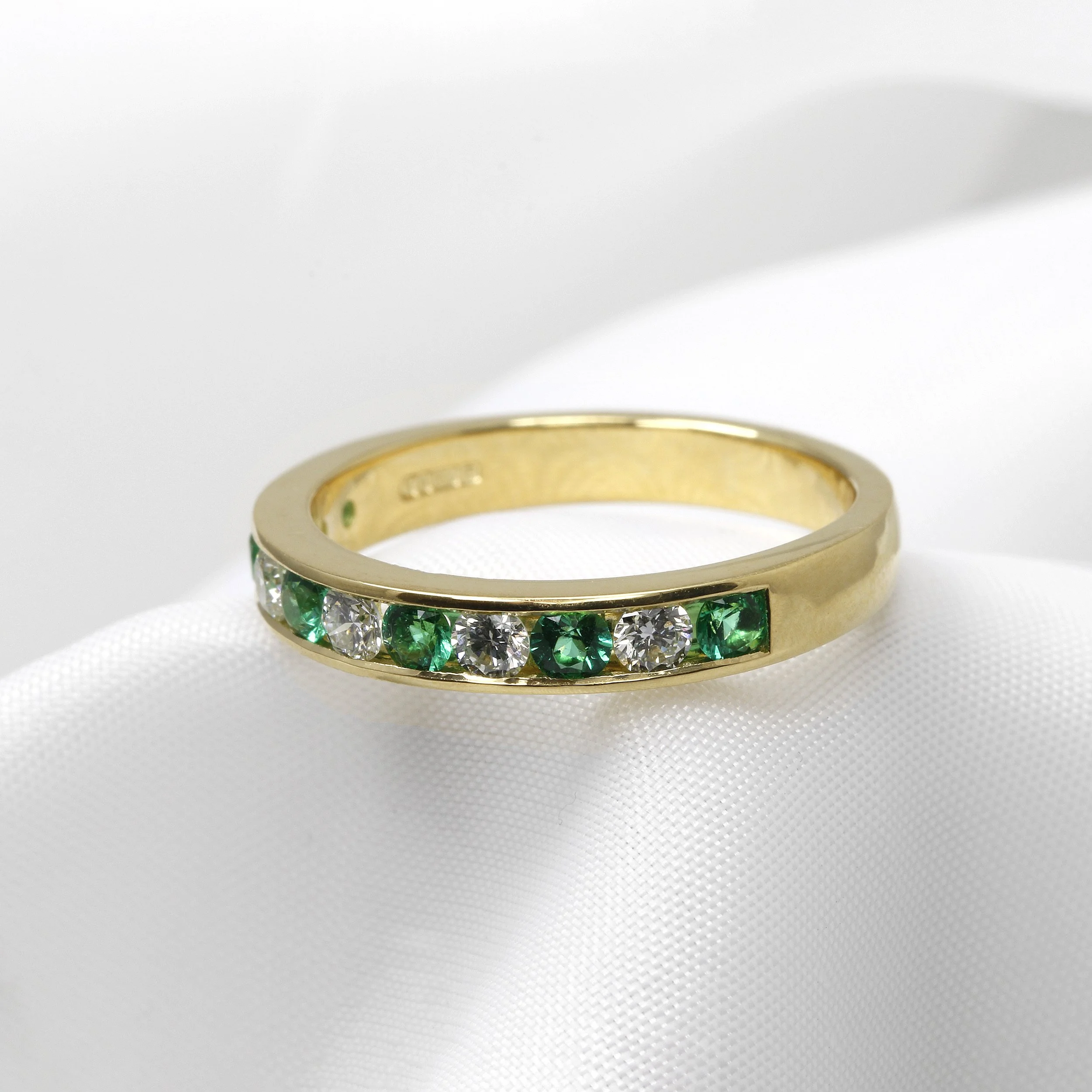 Emerald and Diamond Eternity Ring in 18ct Yellow Gold