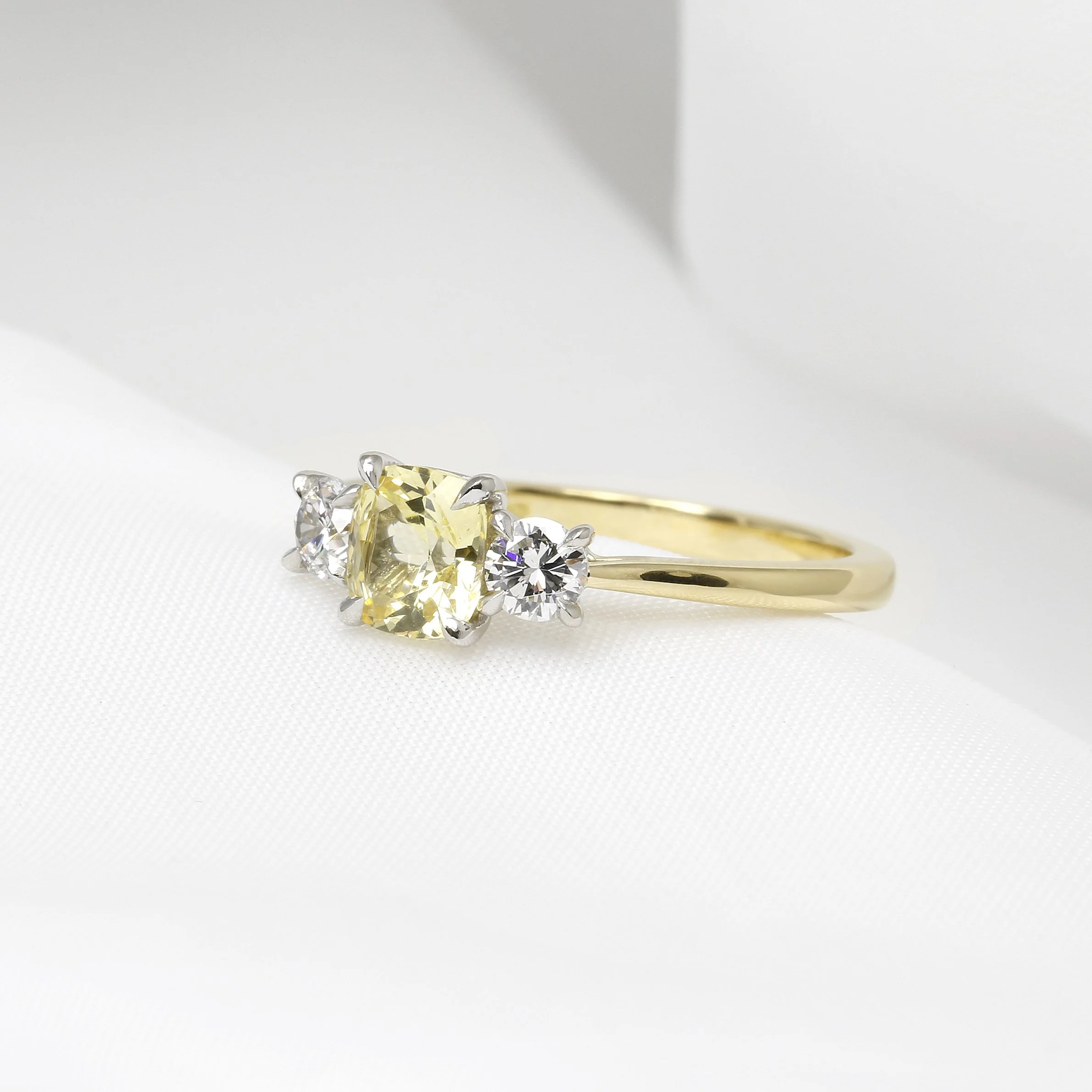 Yellow Sapphire and Diamond Three Stone Ring in Platinum and 18ct Yellow Gold