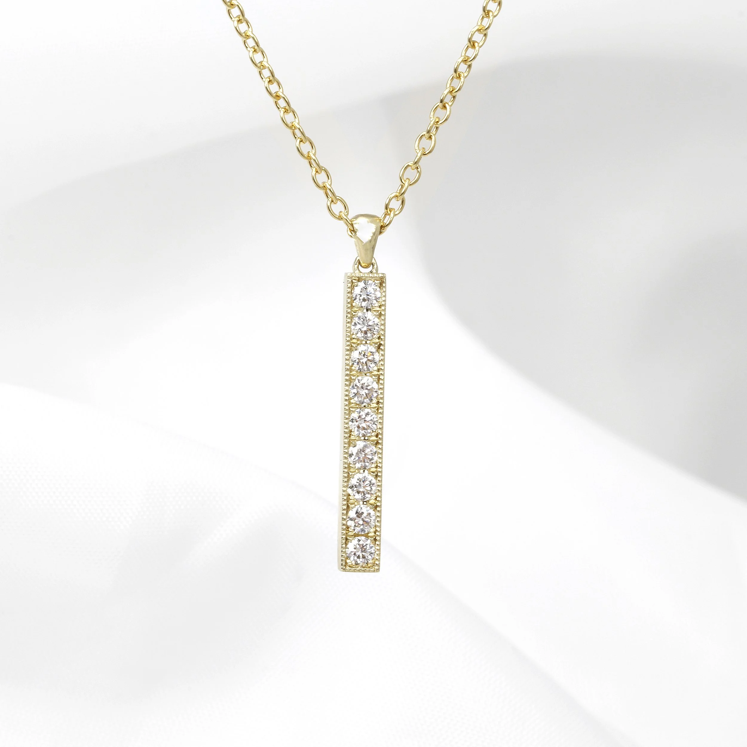 Diamond Bar Drop Pendant in 9ct Yellow Gold