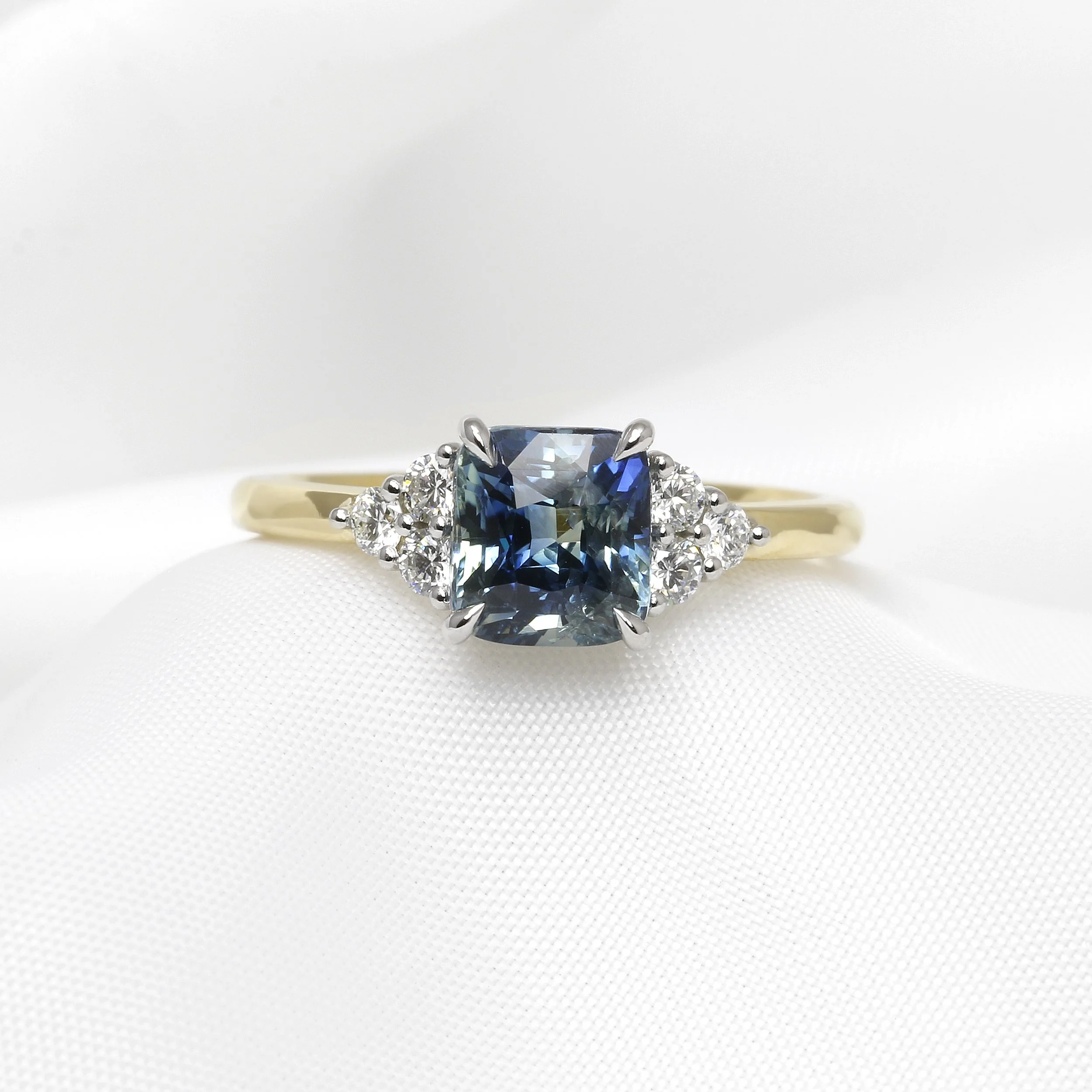 Parti-Colour Teal Sapphire and Diamond Ring