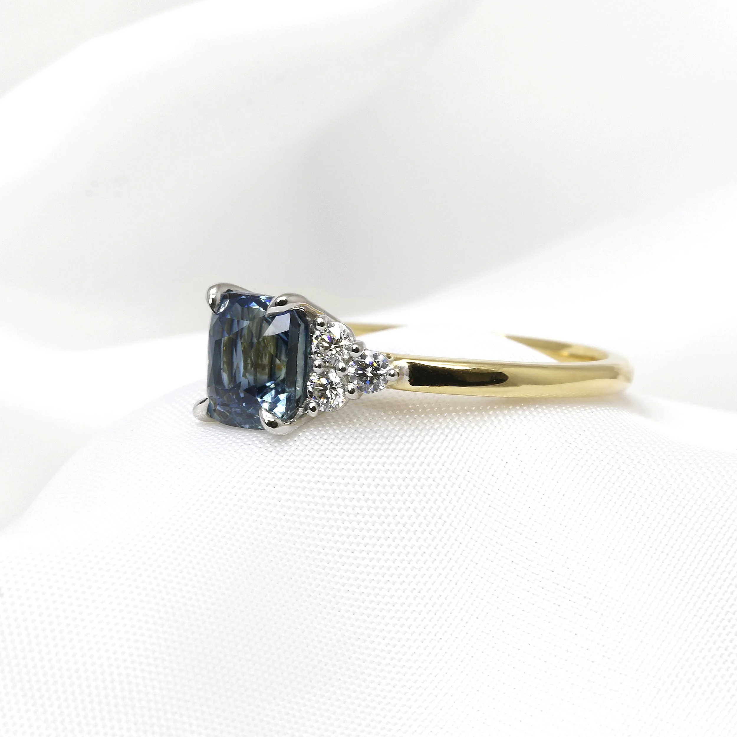 Parti-Colour Teal Sapphire and Diamond Ring