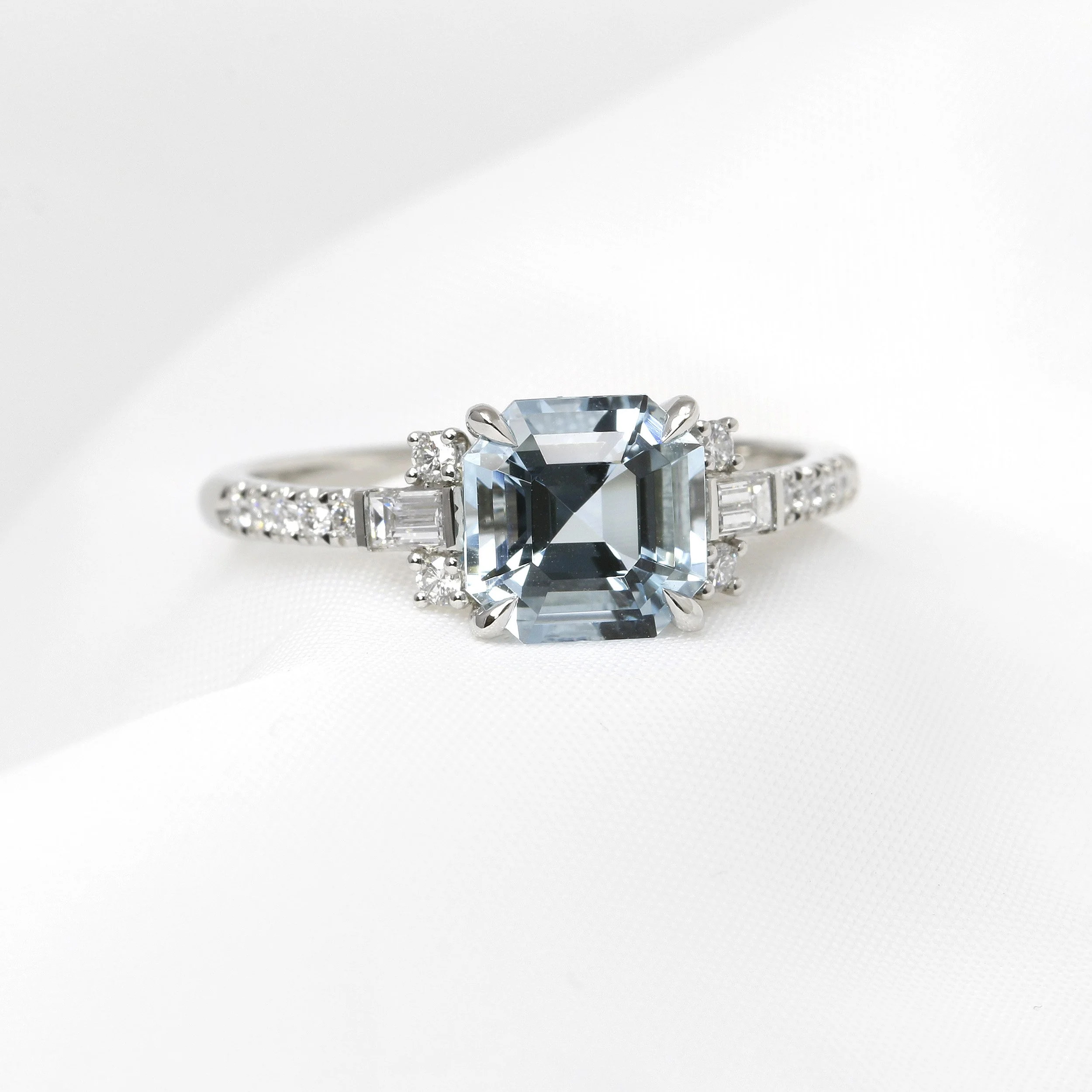 Aquamarine and Diamond Ring in Platinum