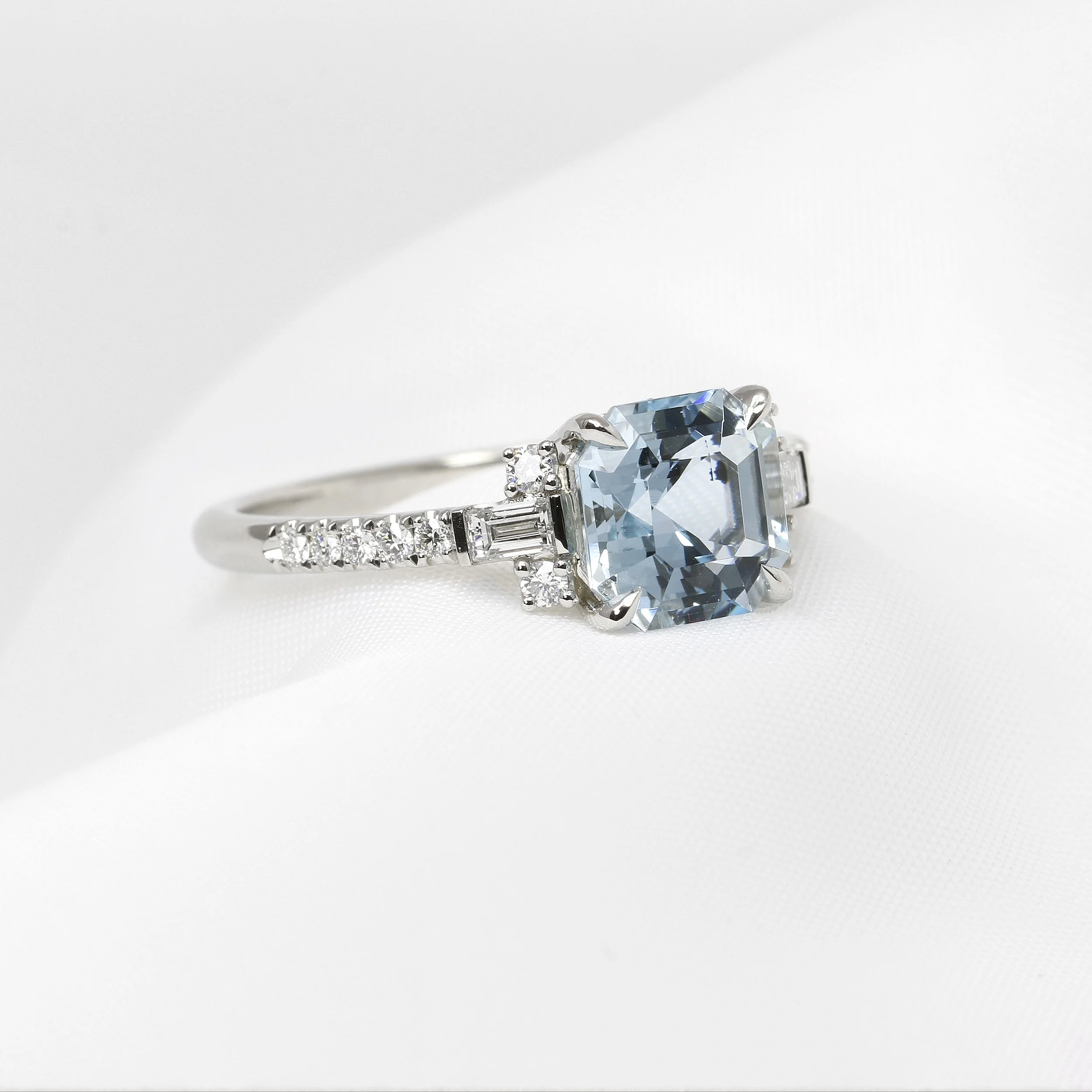 Aquamarine and Diamond Ring in Platinum