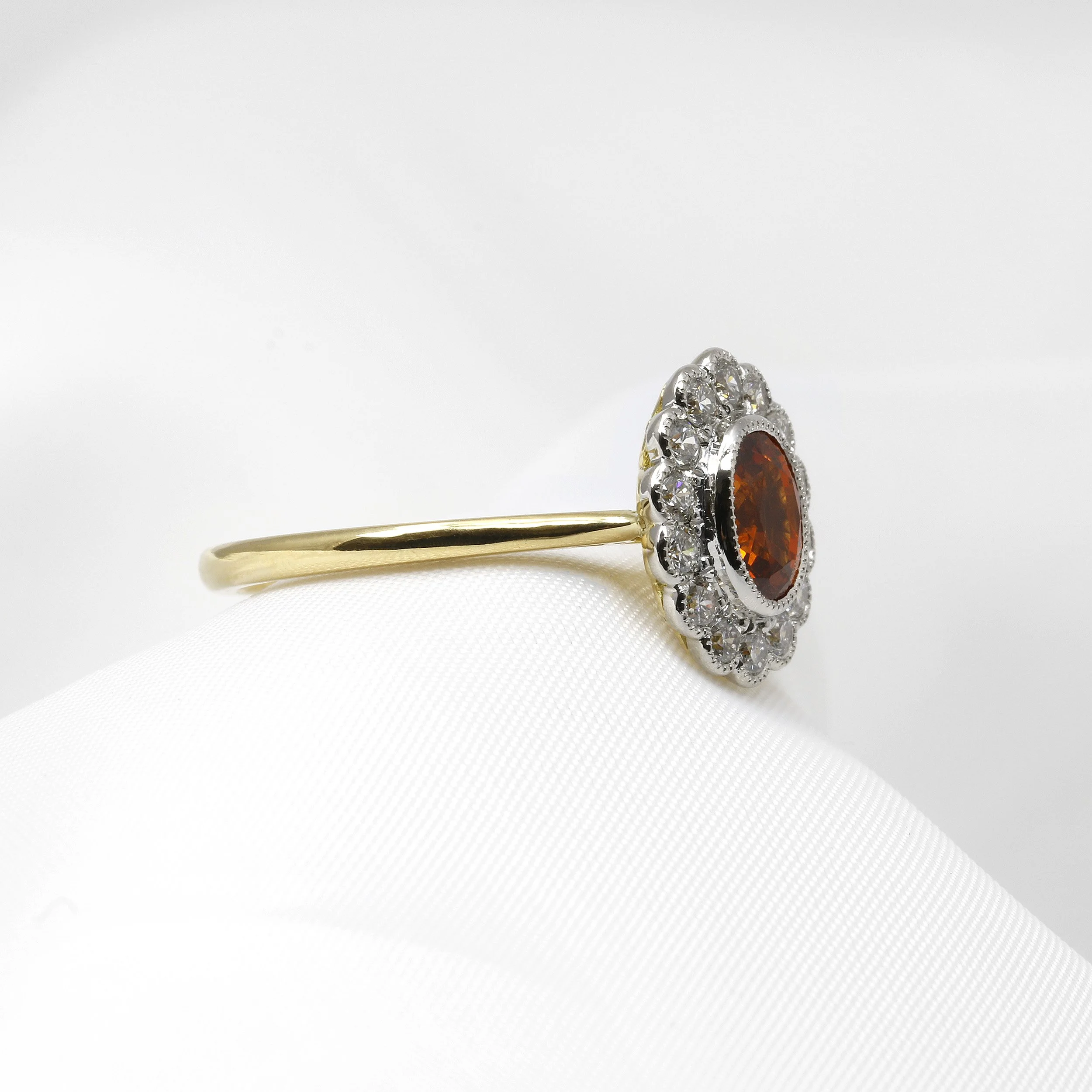 Orange Sapphire Ring in 18ct Yellow Gold and Platinum