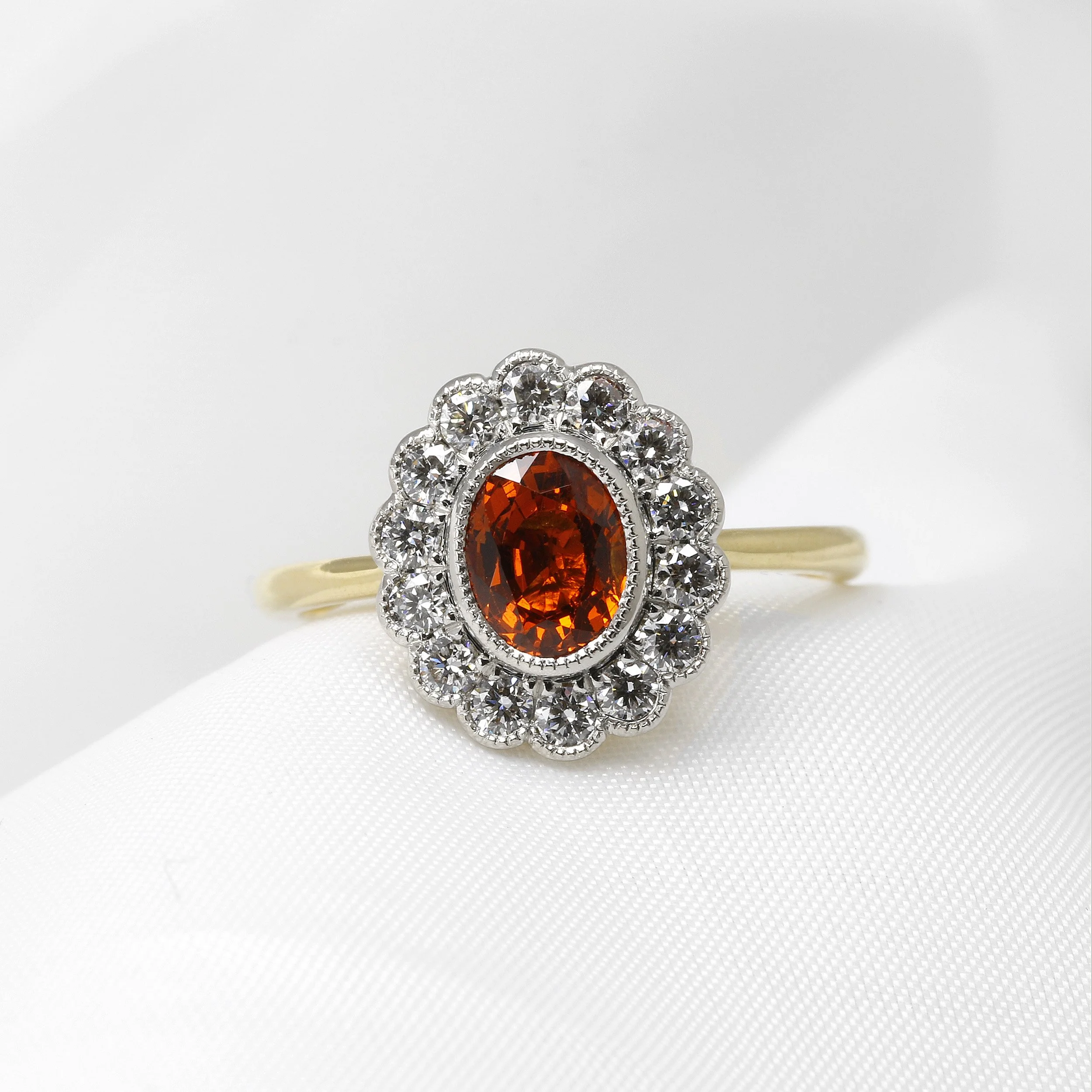 Orange Sapphire Ring in 18ct Yellow Gold and Platinum