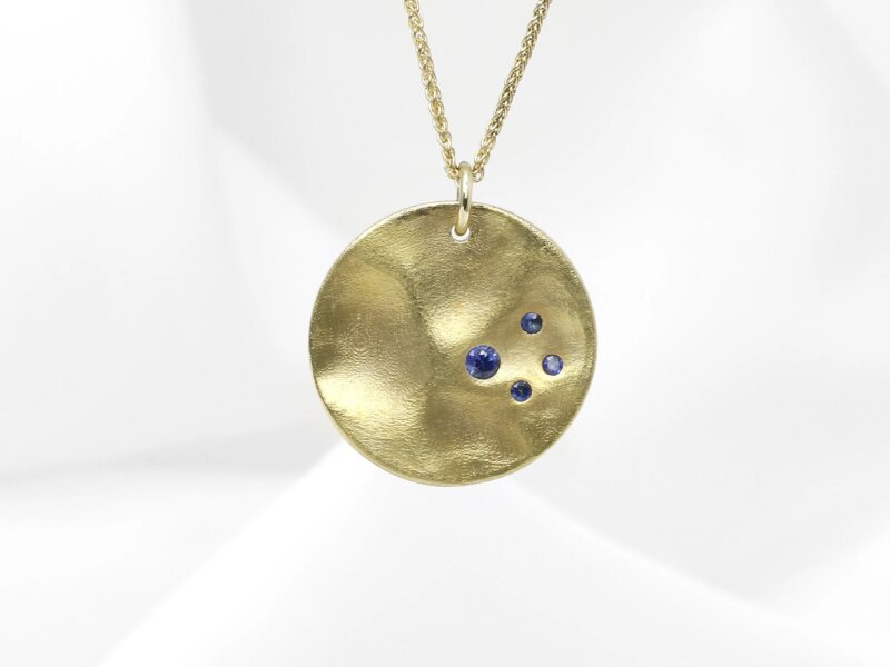 Large Molten Disc Pendant with Sapphires