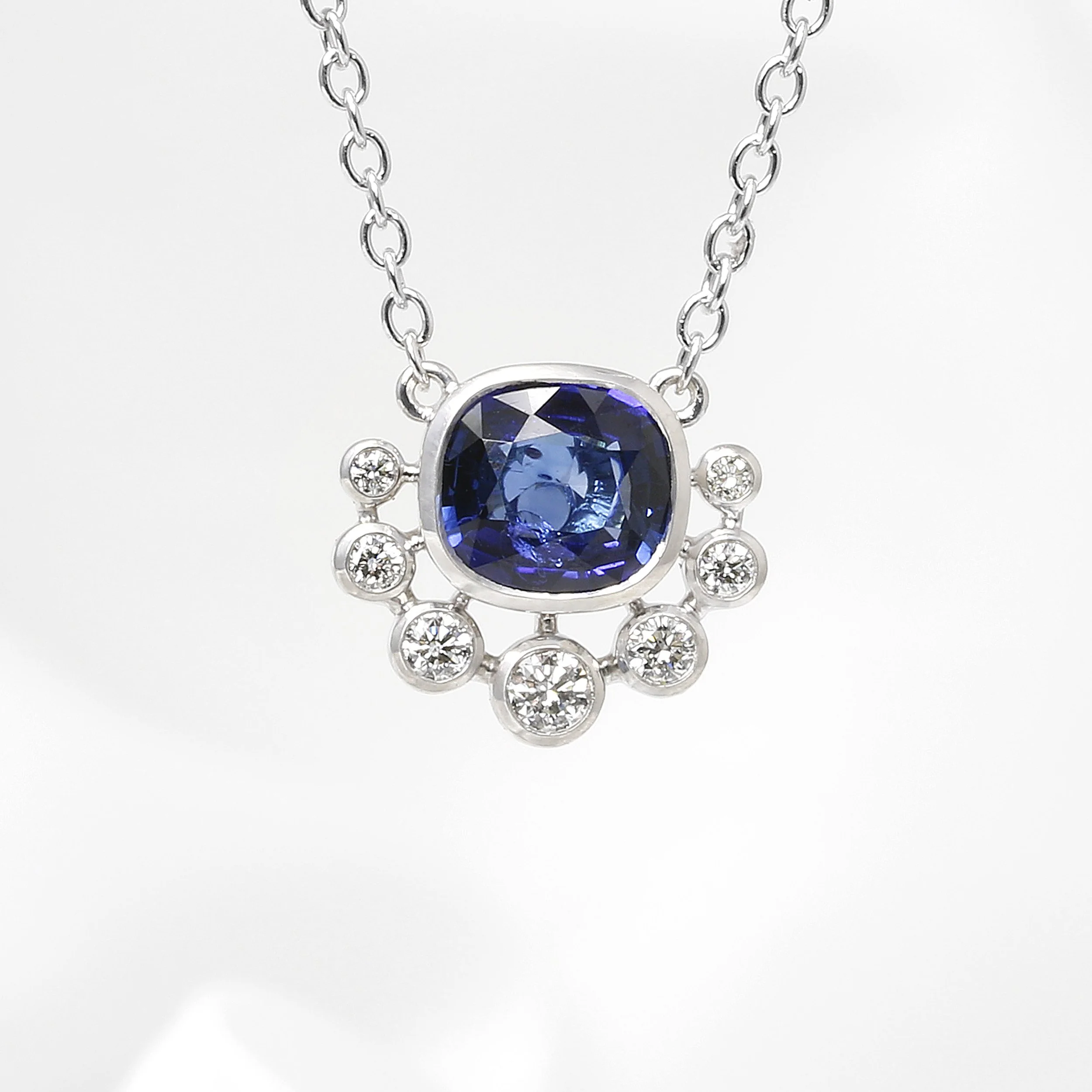 Sapphire and Diamond  Necklace in White Gold