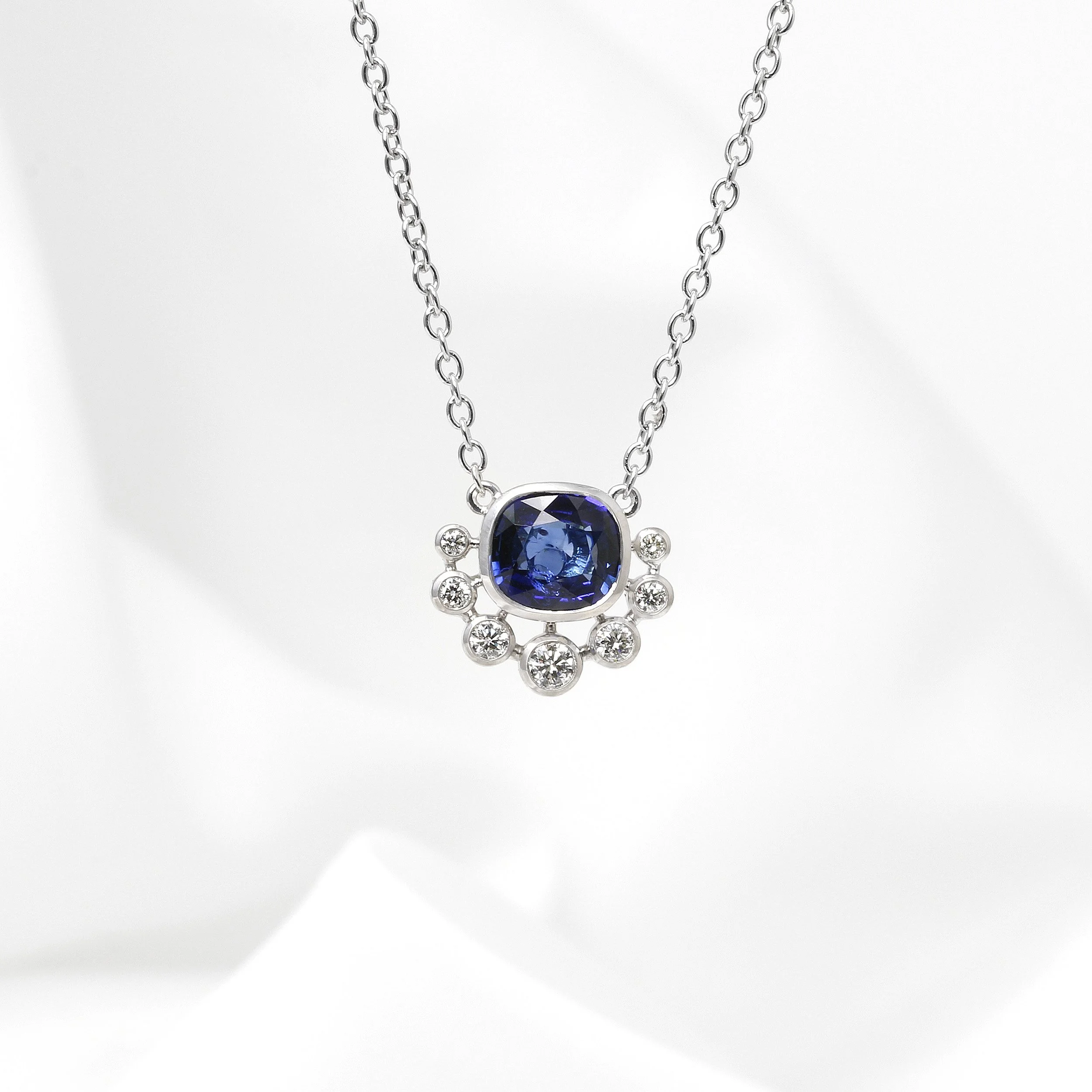 Sapphire and Diamond  Necklace in White Gold
