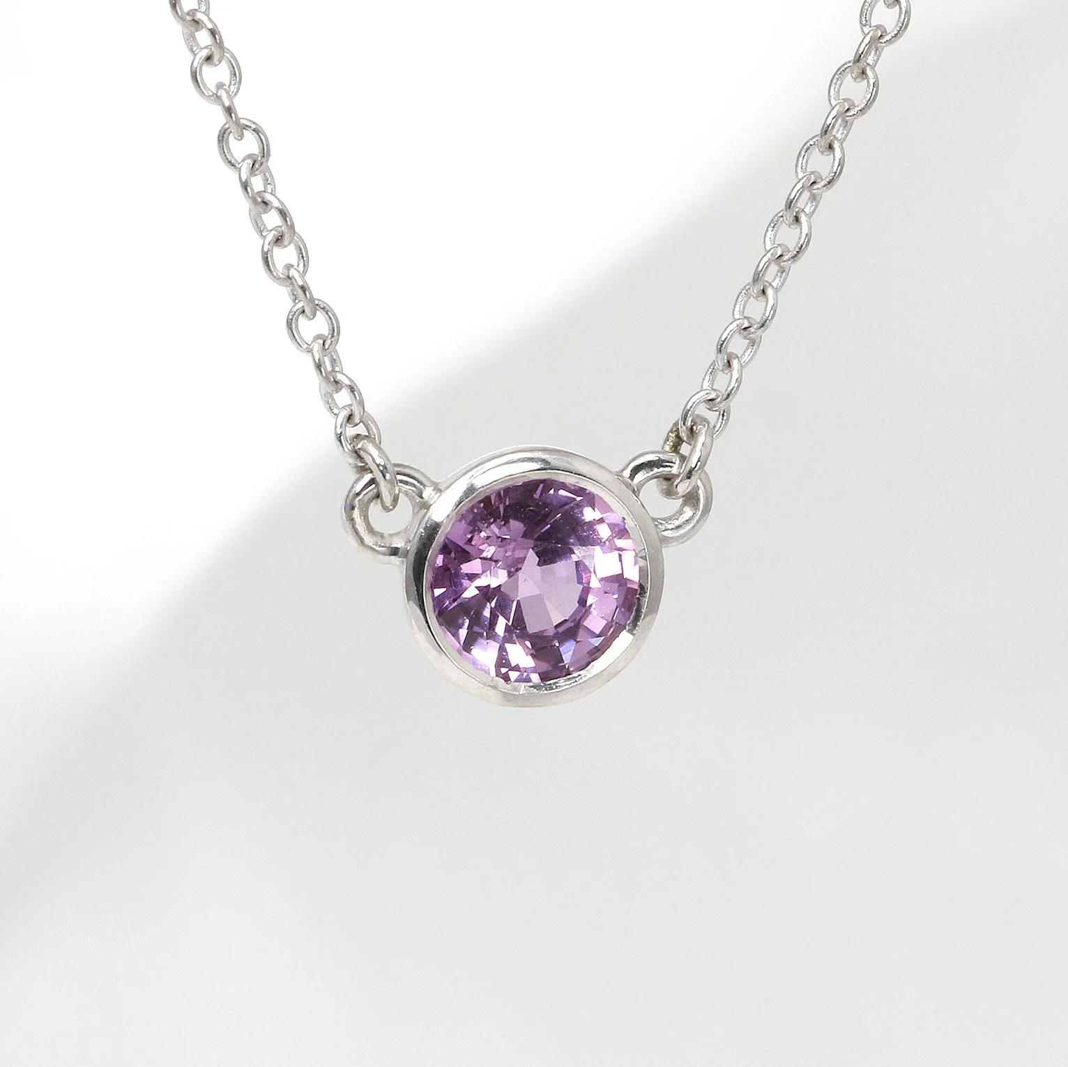 Pink Sapphire Pendant in 9ct White Gold