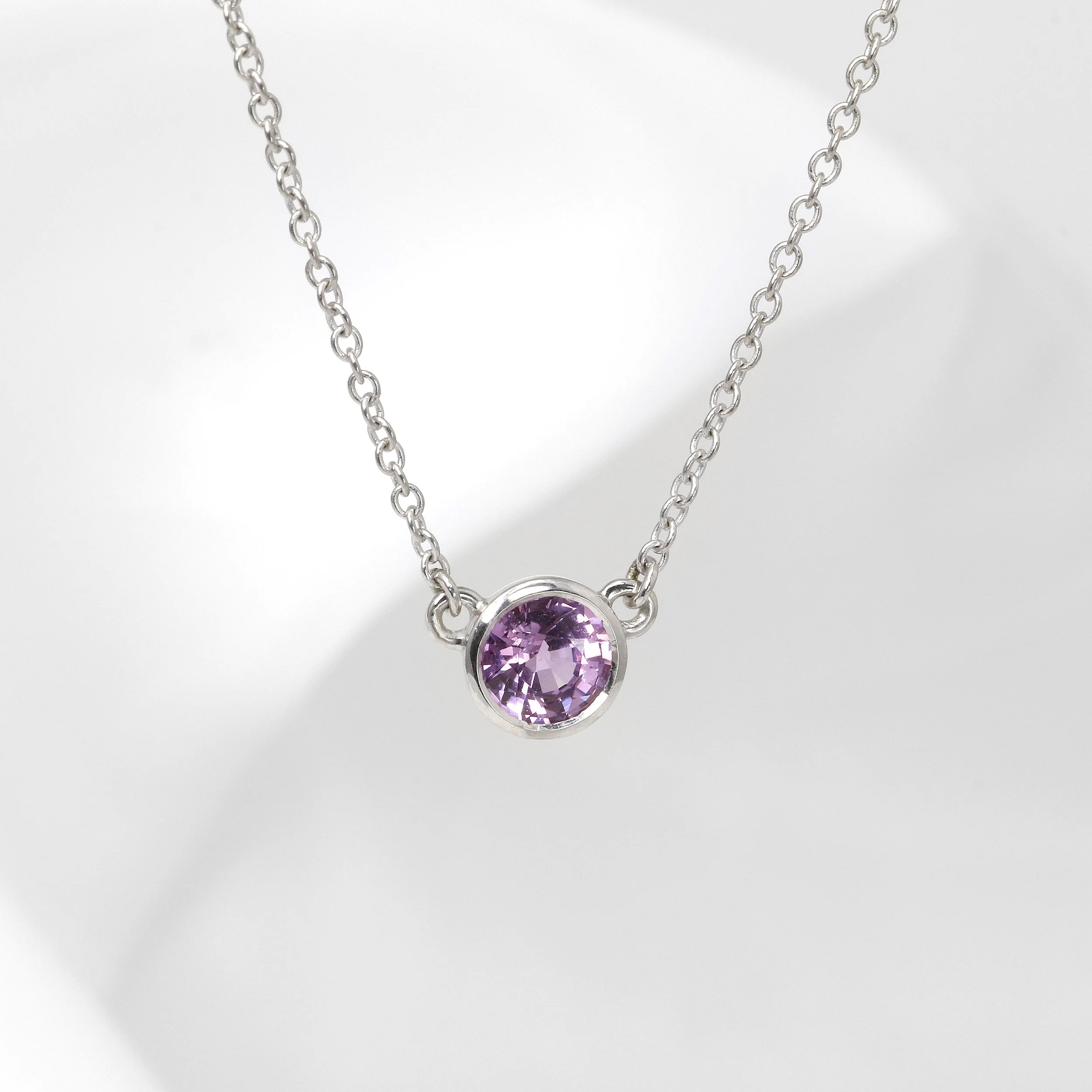 Pink Sapphire Pendant in 9ct White Gold
