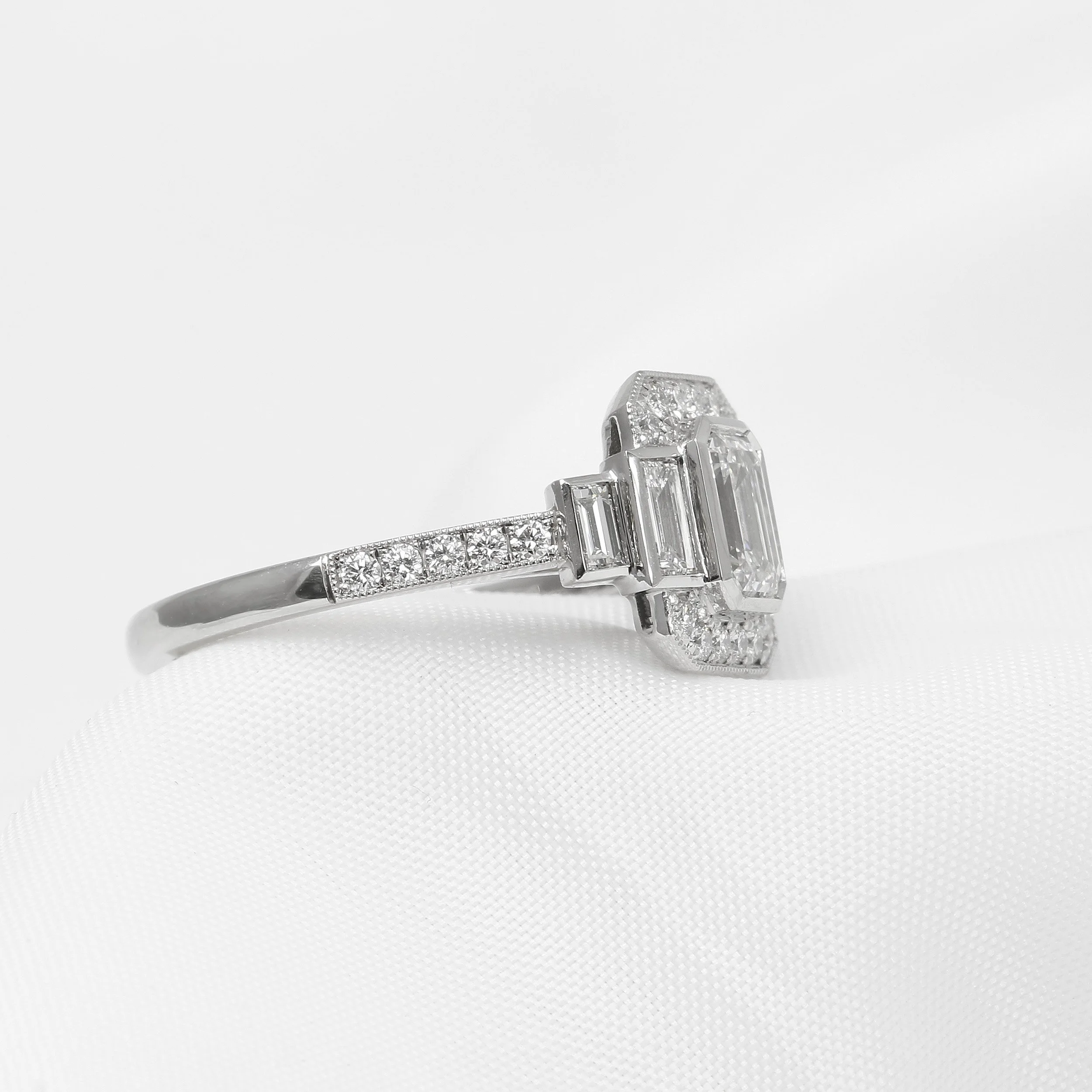 Emerald Cut Diamond Cluster Ring in Platinum