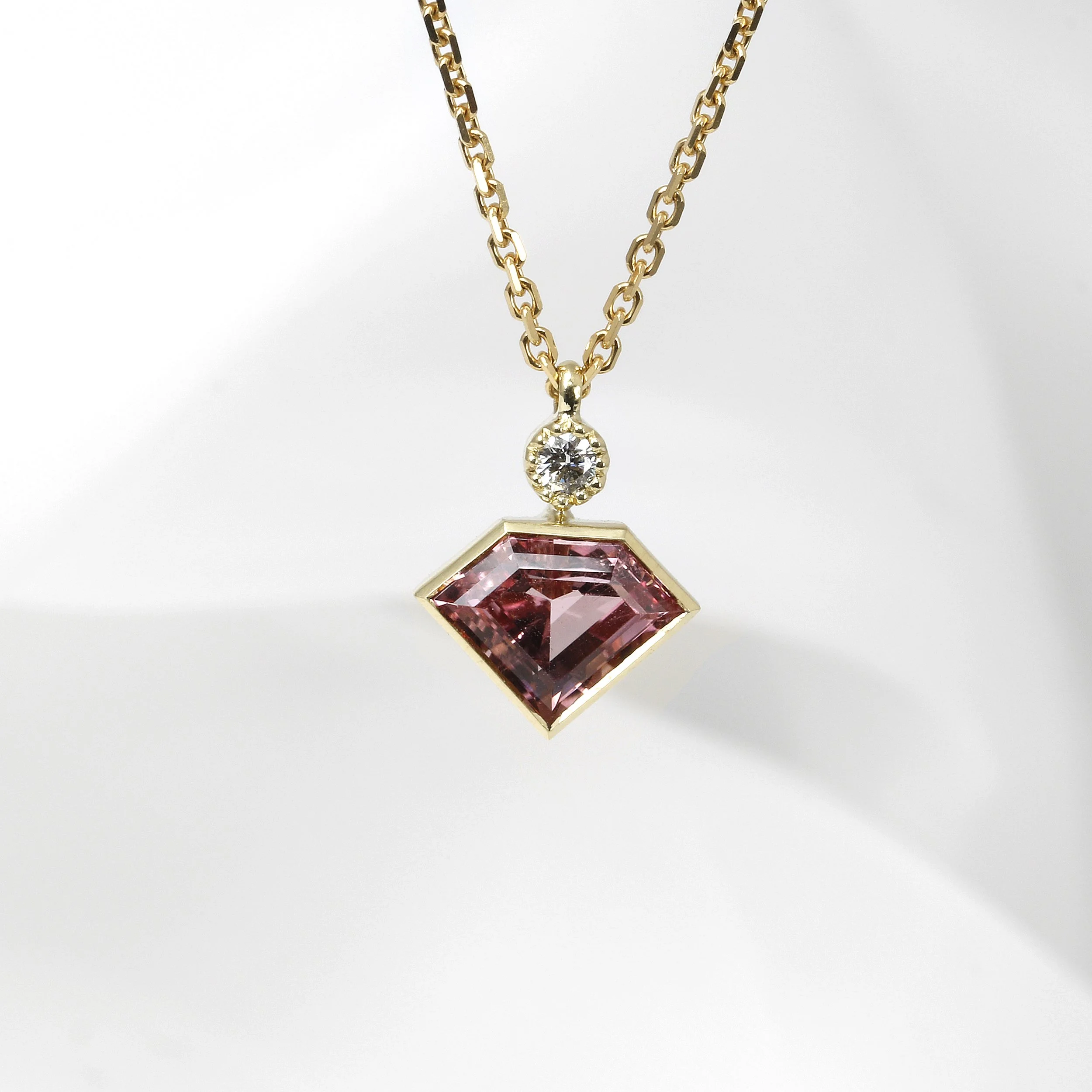 Pink Tourmaline and Diamond Pendant in 9ct Yellow Gold