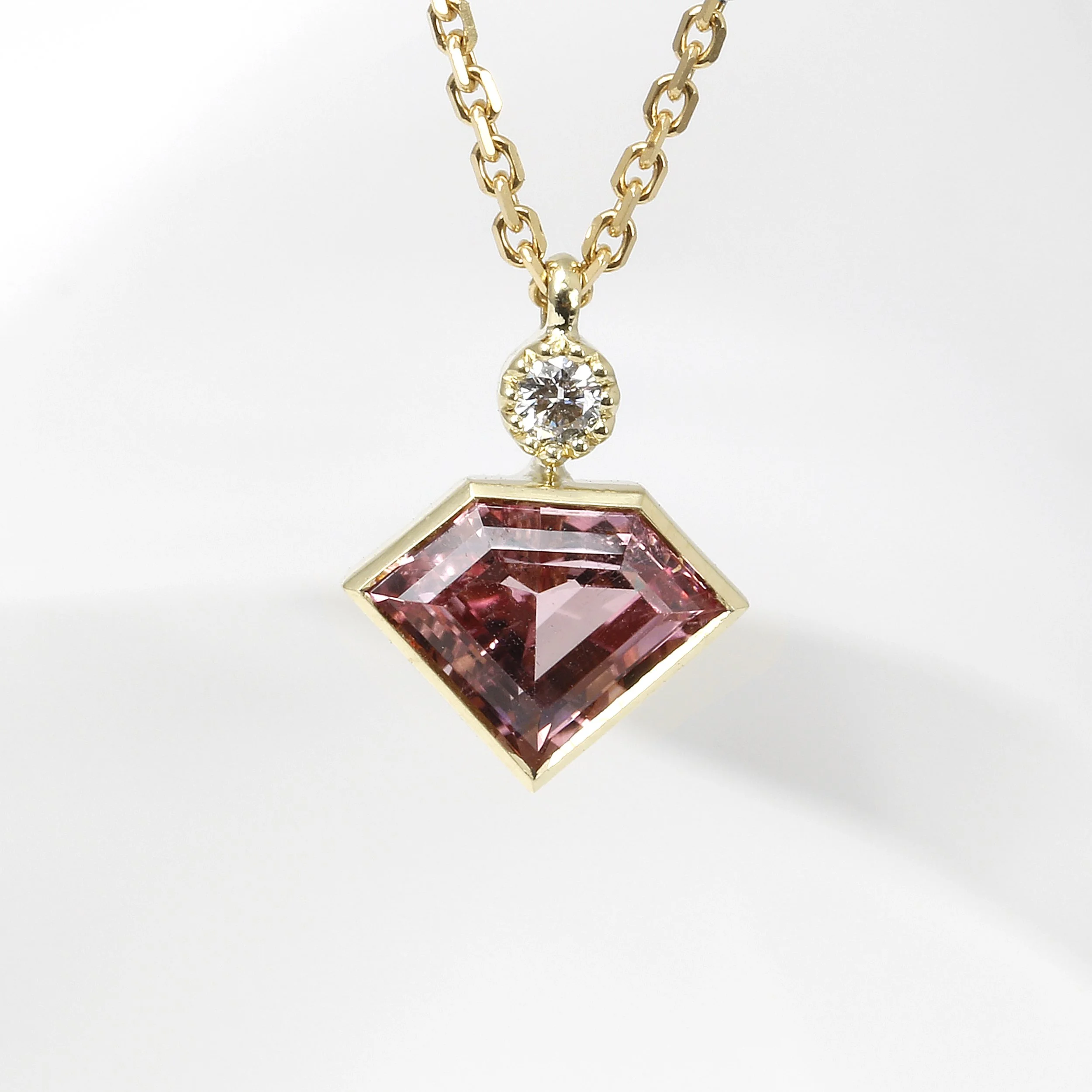 Pink Tourmaline and Diamond Pendant in 9ct Yellow Gold