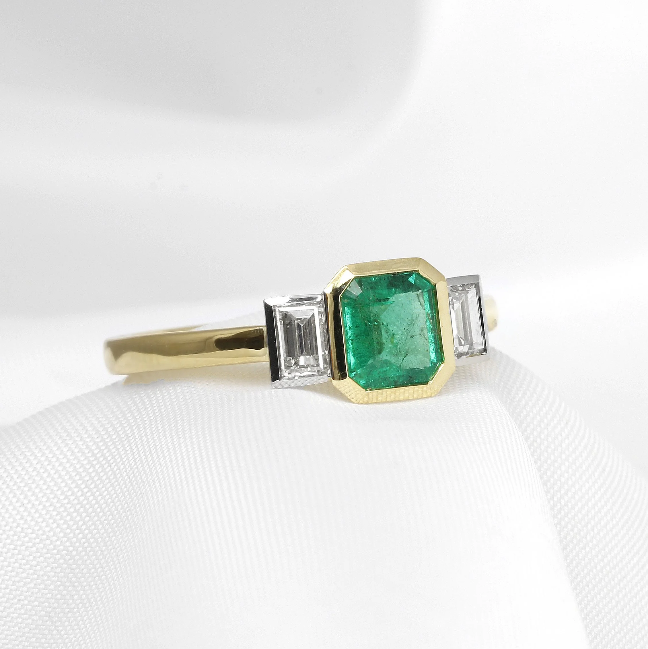Emerald and Diamond Ring in Platinum and 18ct Yellow Gold