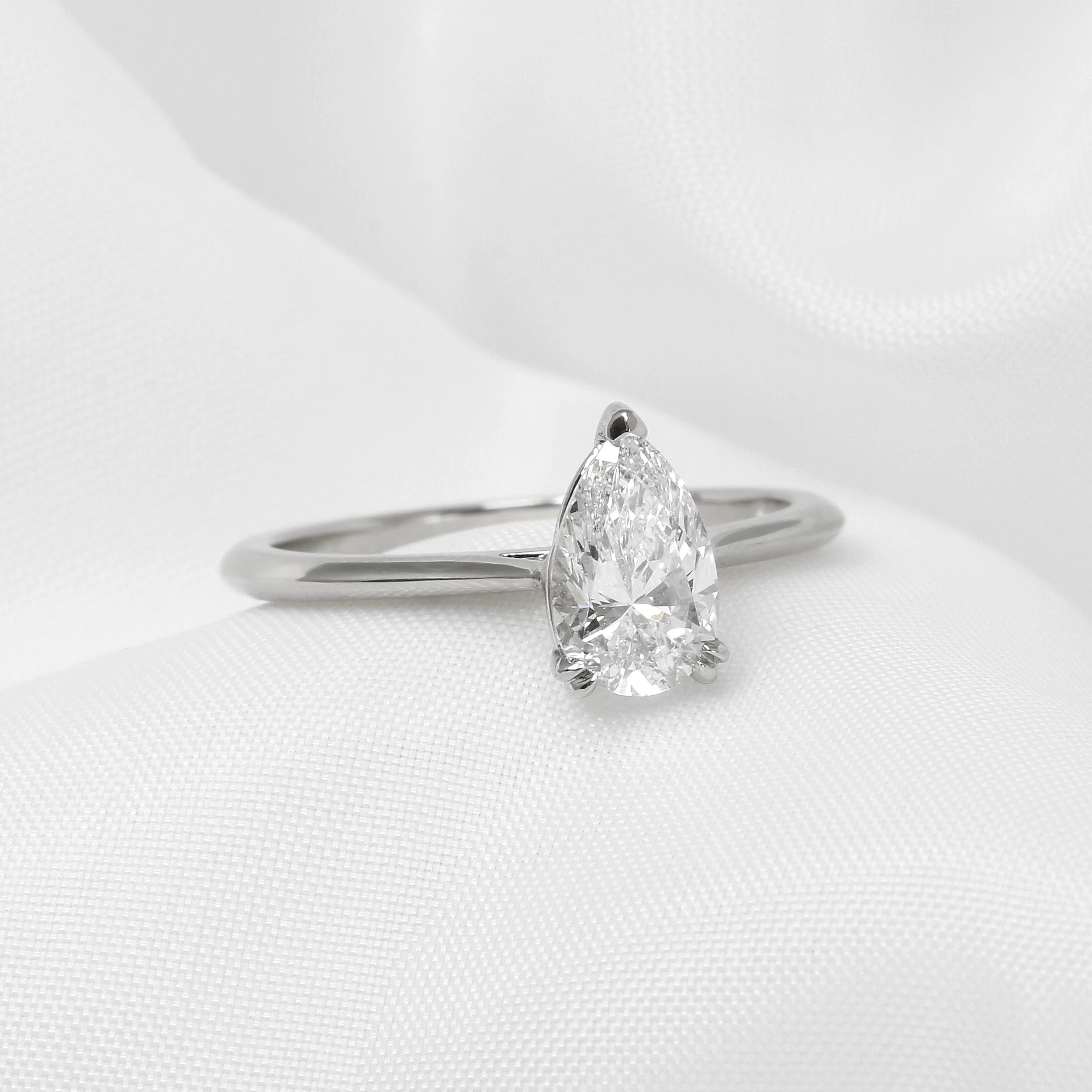 1.00ct Lab Created Pear Shaped Solitaire Ring in Platinum