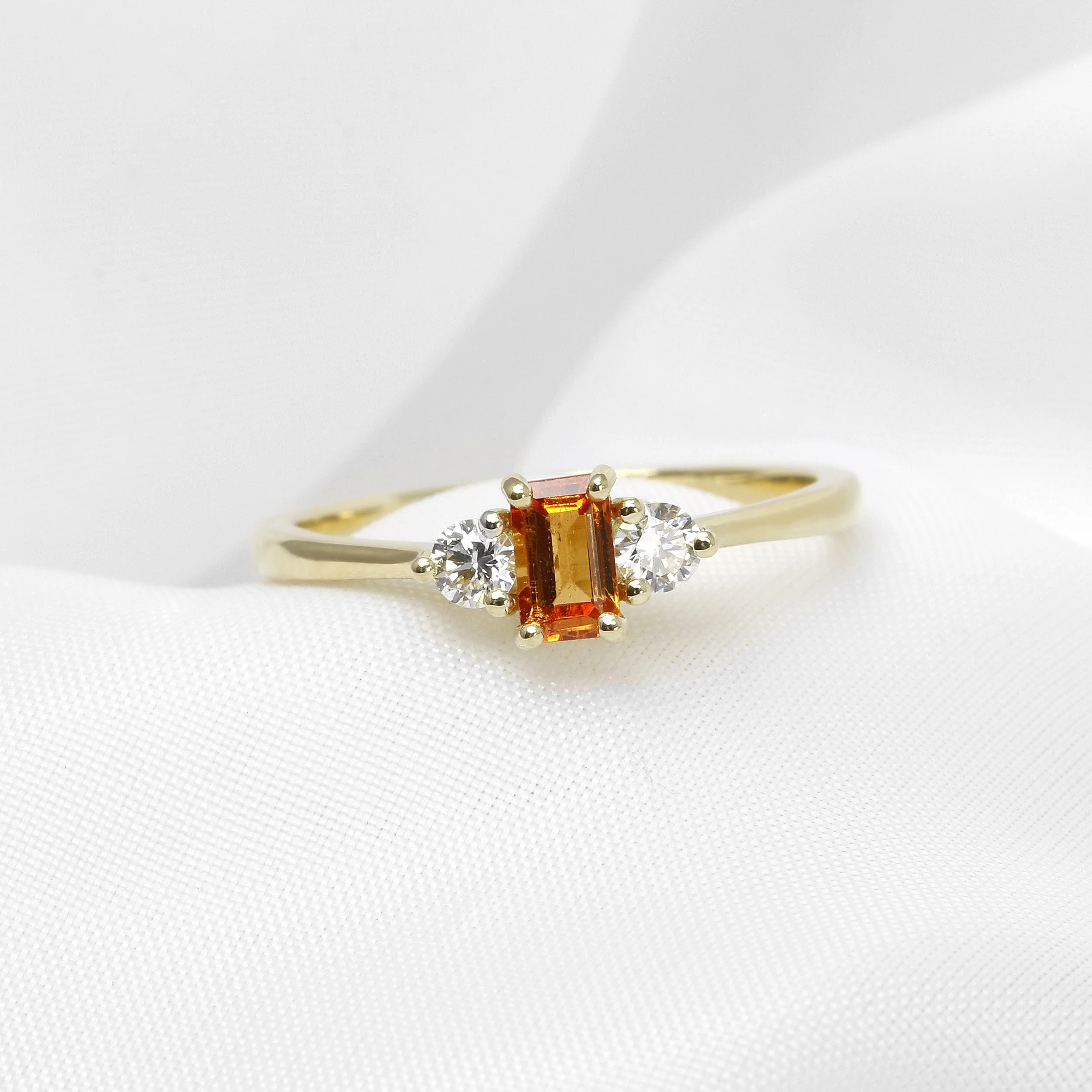 Mandarin Garnet and Diamond Ring in Yellow Gold