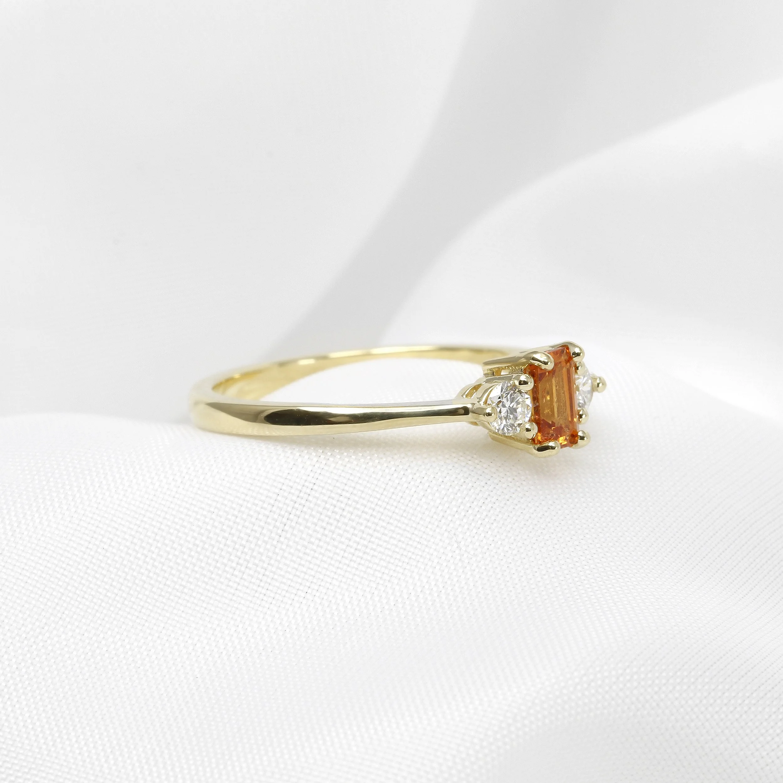 Mandarin Garnet and Diamond Ring in Yellow Gold