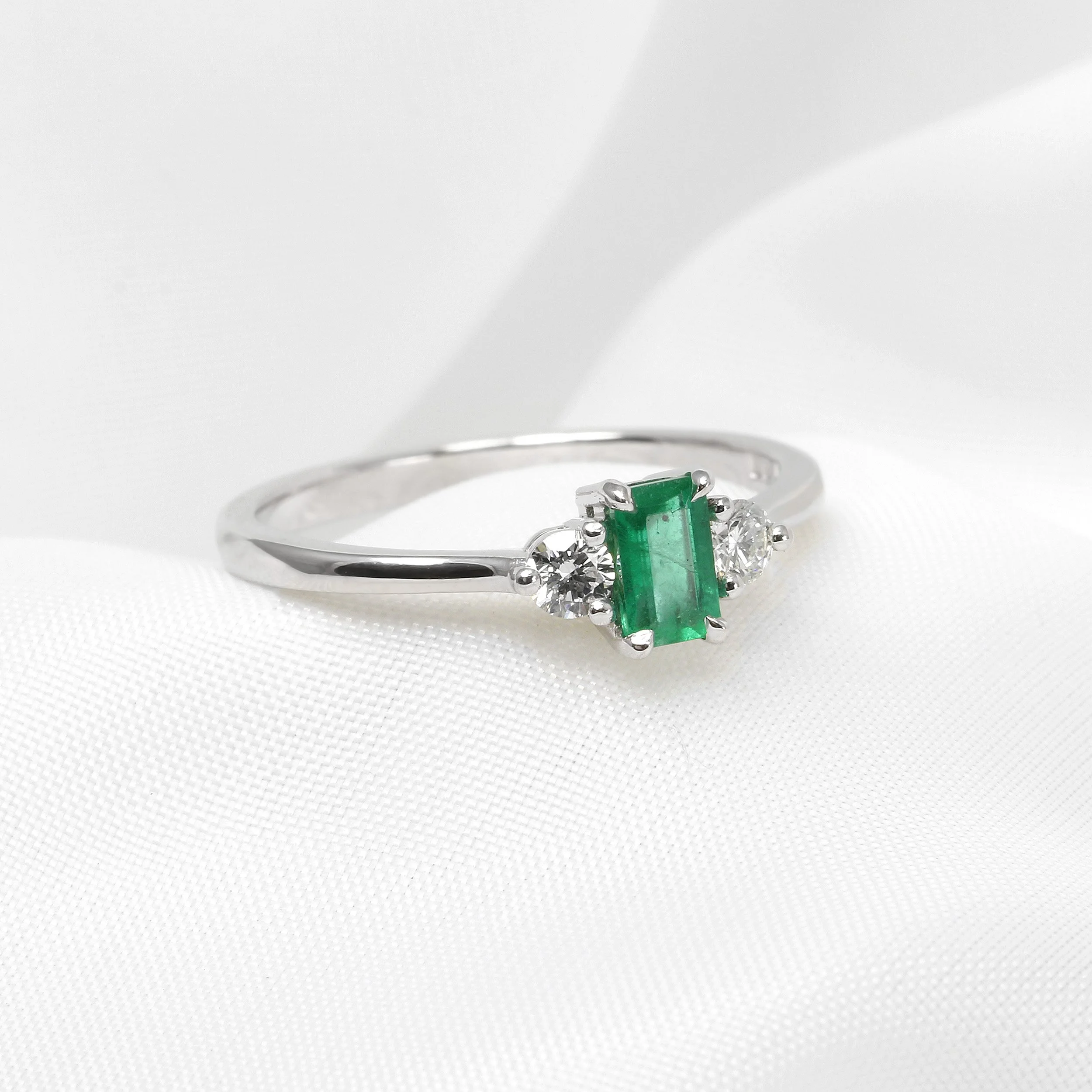 Emerald and Diamond Ring in White Gold