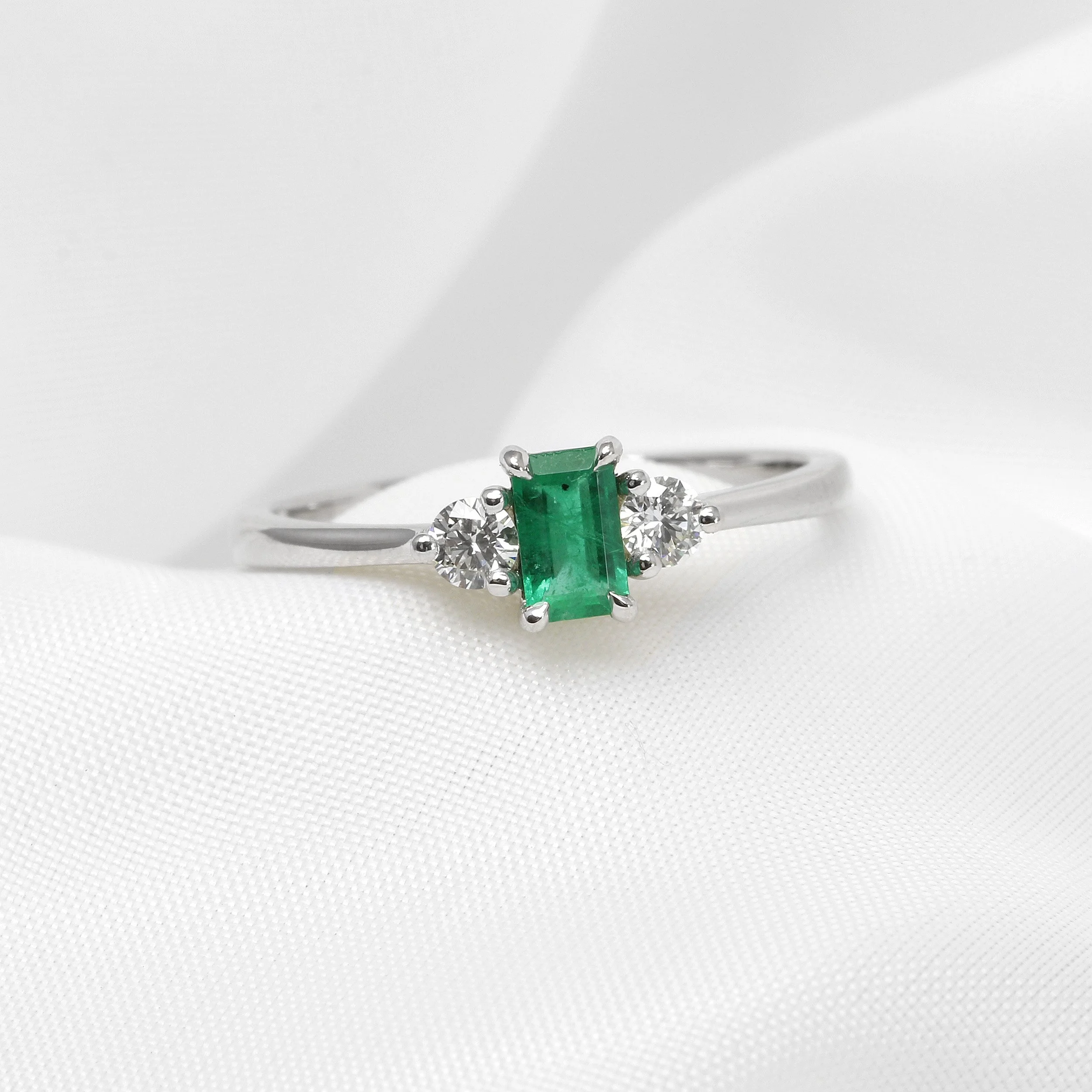 Emerald and Diamond Ring in White Gold