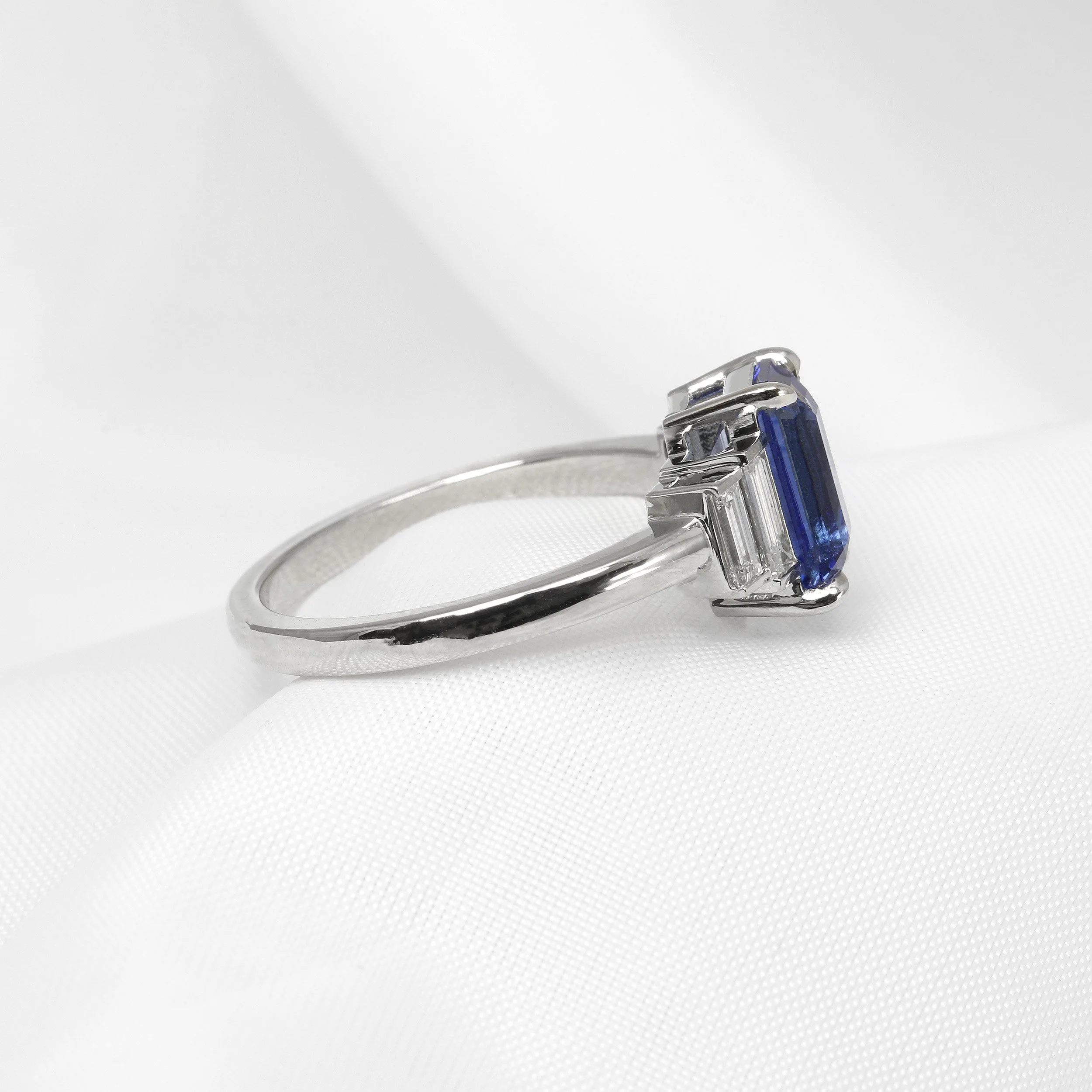 Sapphire and Baguette Diamond Ring in Platinum