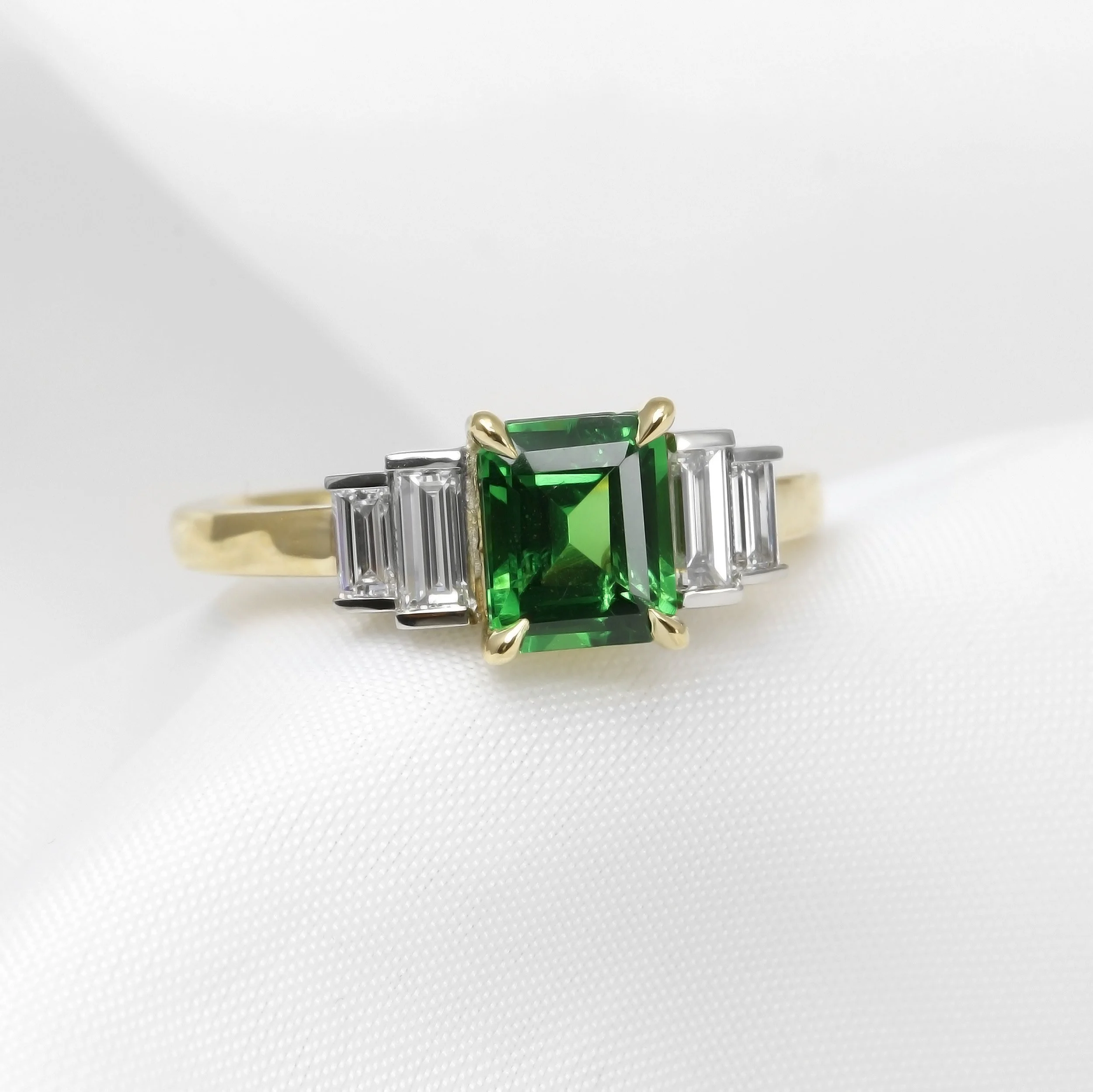Tsavorite and Baguette Diamond Ring