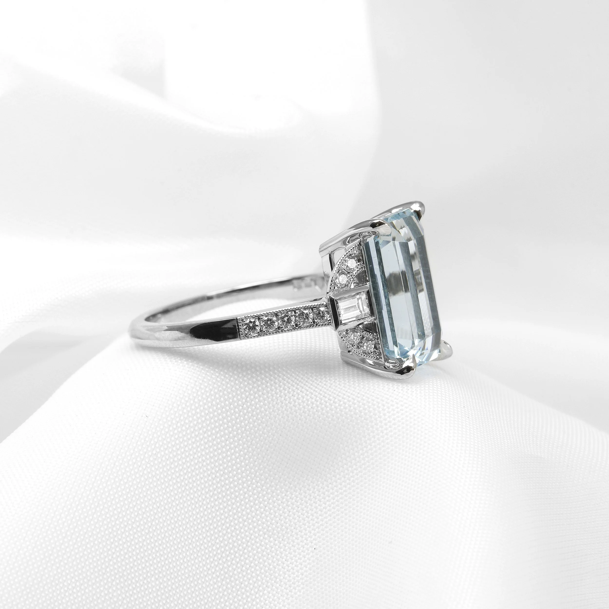 Aquamarine and Diamond Ring in Platinum