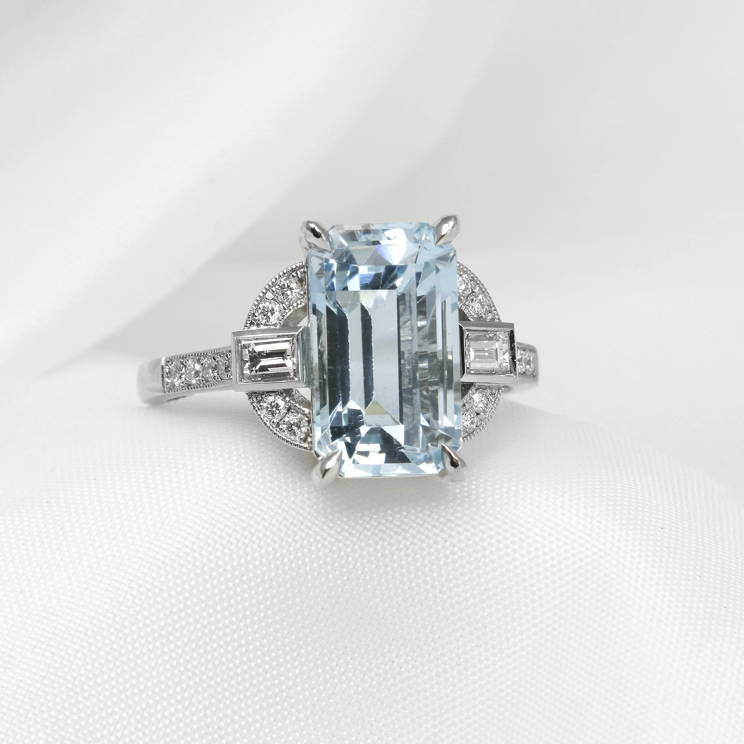 Aquamarine and Diamond Ring in Platinum