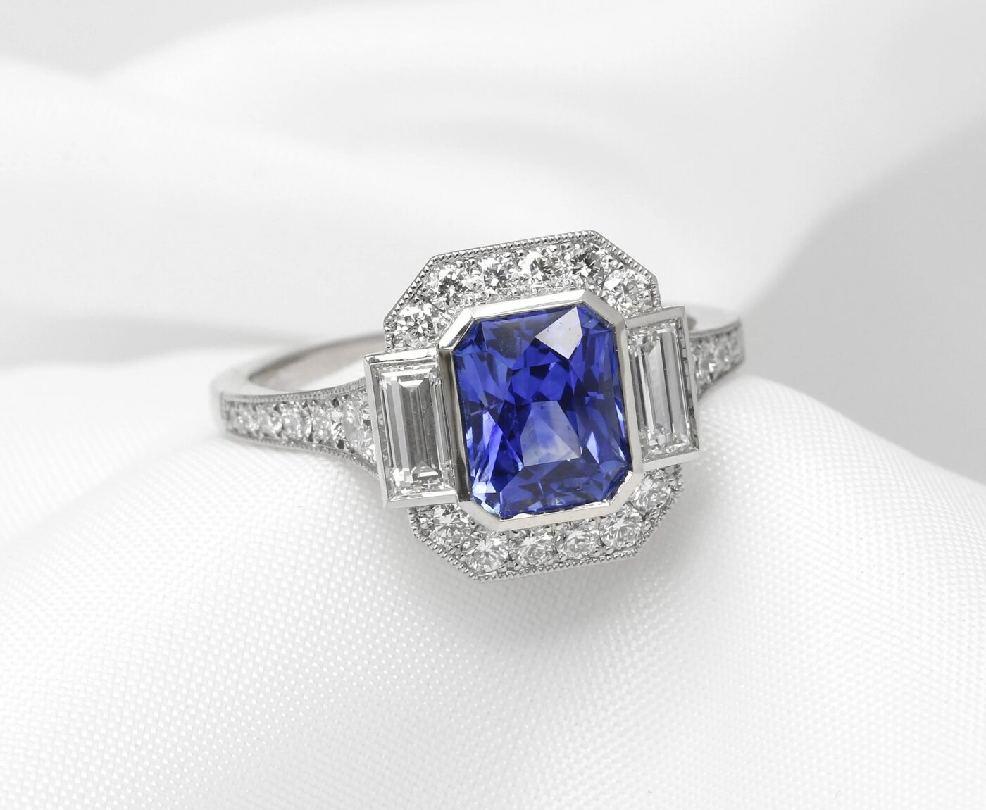 Edwardian Style Sapphire and Diamond Cluster Ring